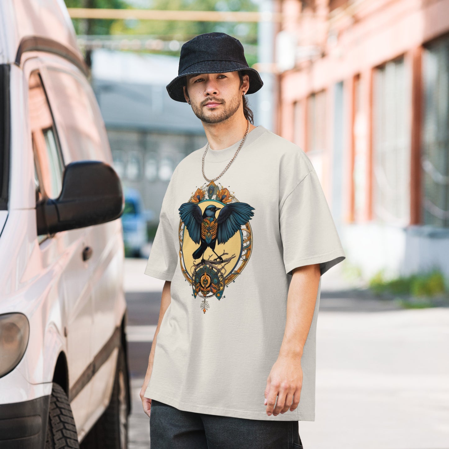Dartford Warbler bird design - Oversized faded T-shirt