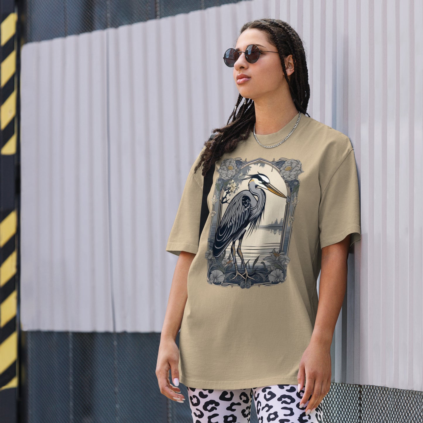 The Grey Heron design - Oversized faded T-shirt