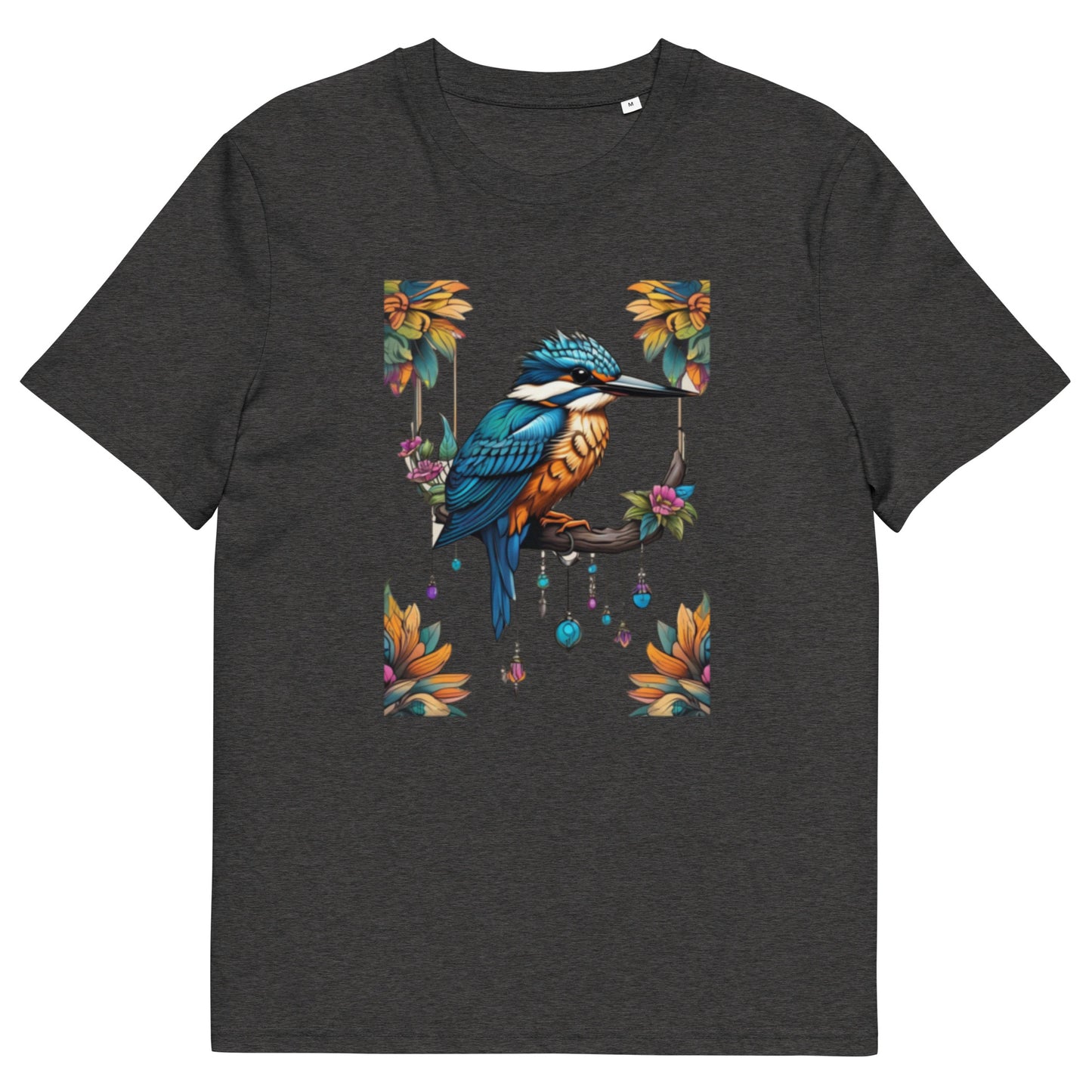 Kingfisher and flowers design - Unisex fitted cotton T-Shirt