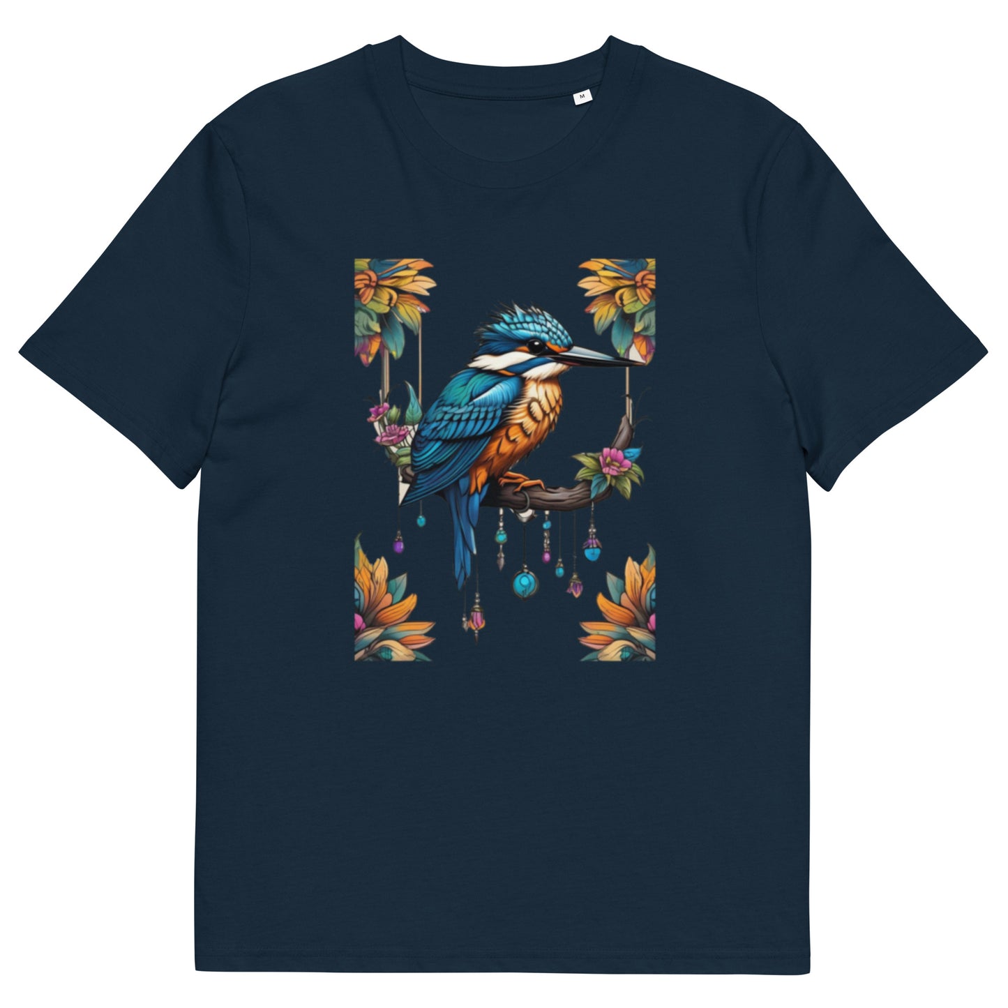 Kingfisher and flowers design - Unisex fitted cotton T-Shirt