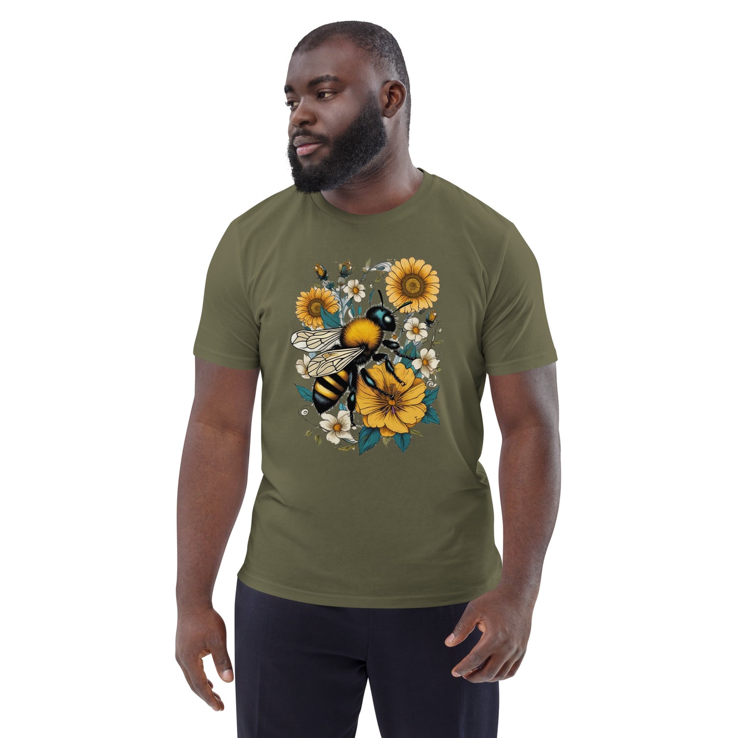 Bee on the flowers design - Unisex fitted cotton T-Shirt
