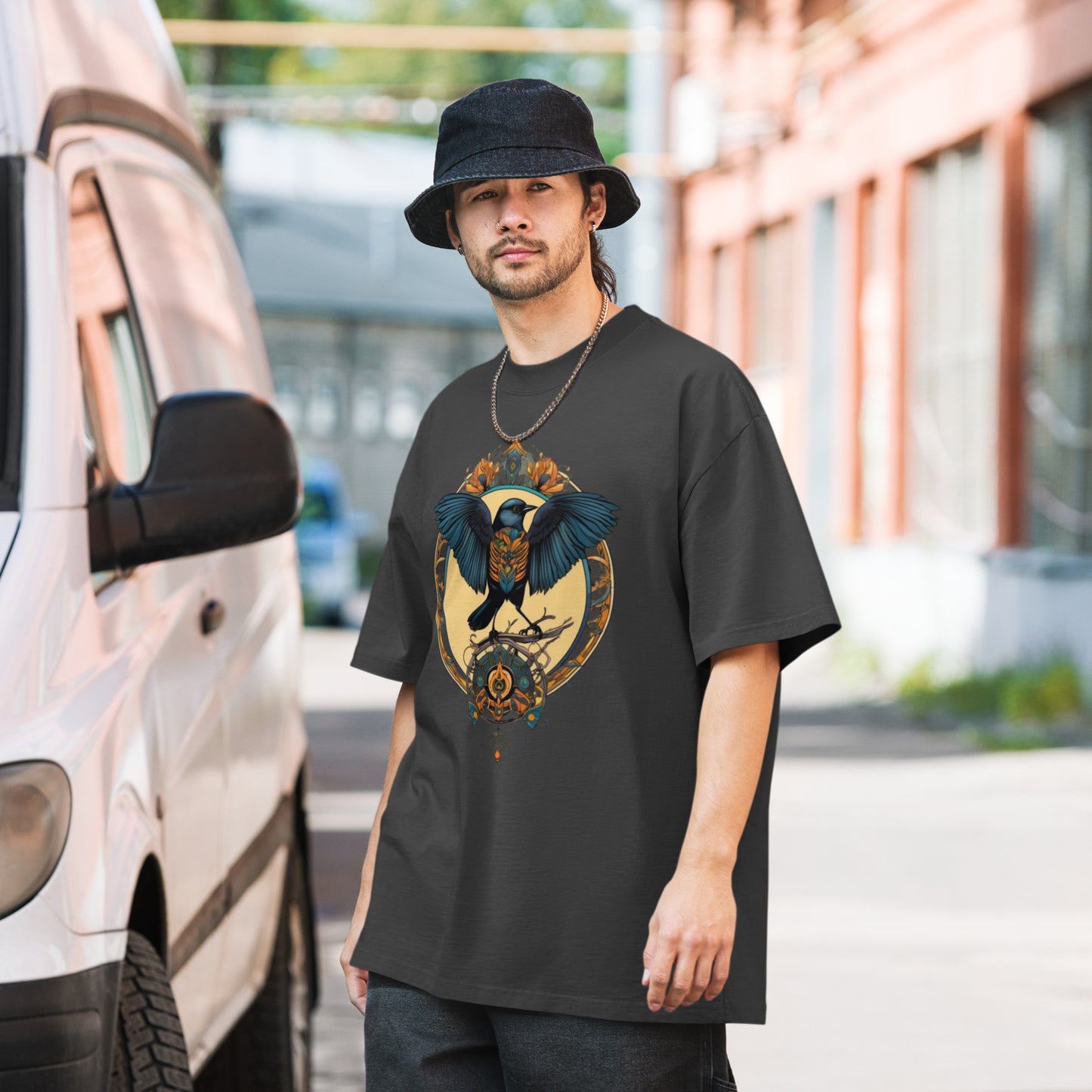 Dartford Warbler bird design - Oversized faded T-shirt