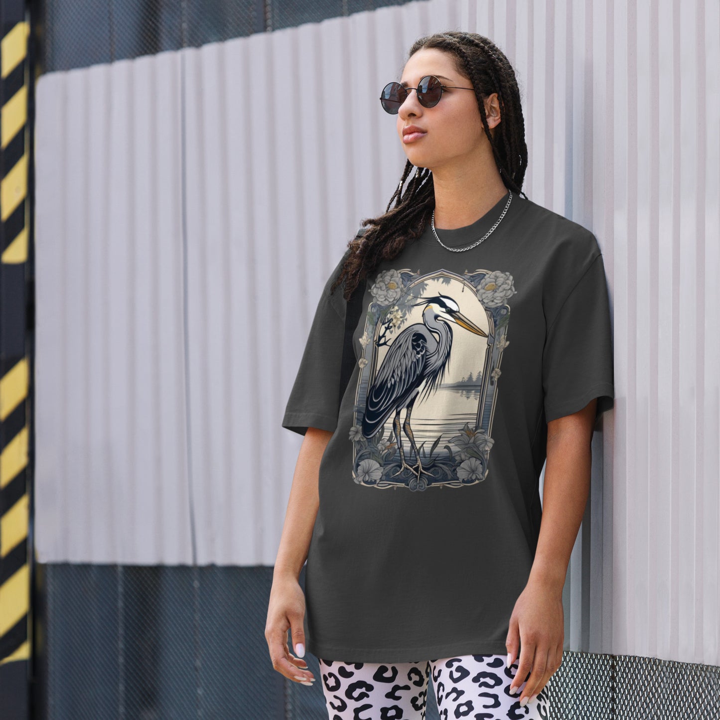 The Grey Heron design - Oversized faded T-shirt