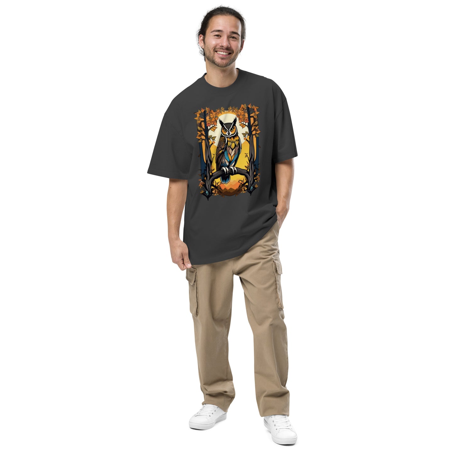 Long eared Owl design - Oversized faded T-shirt