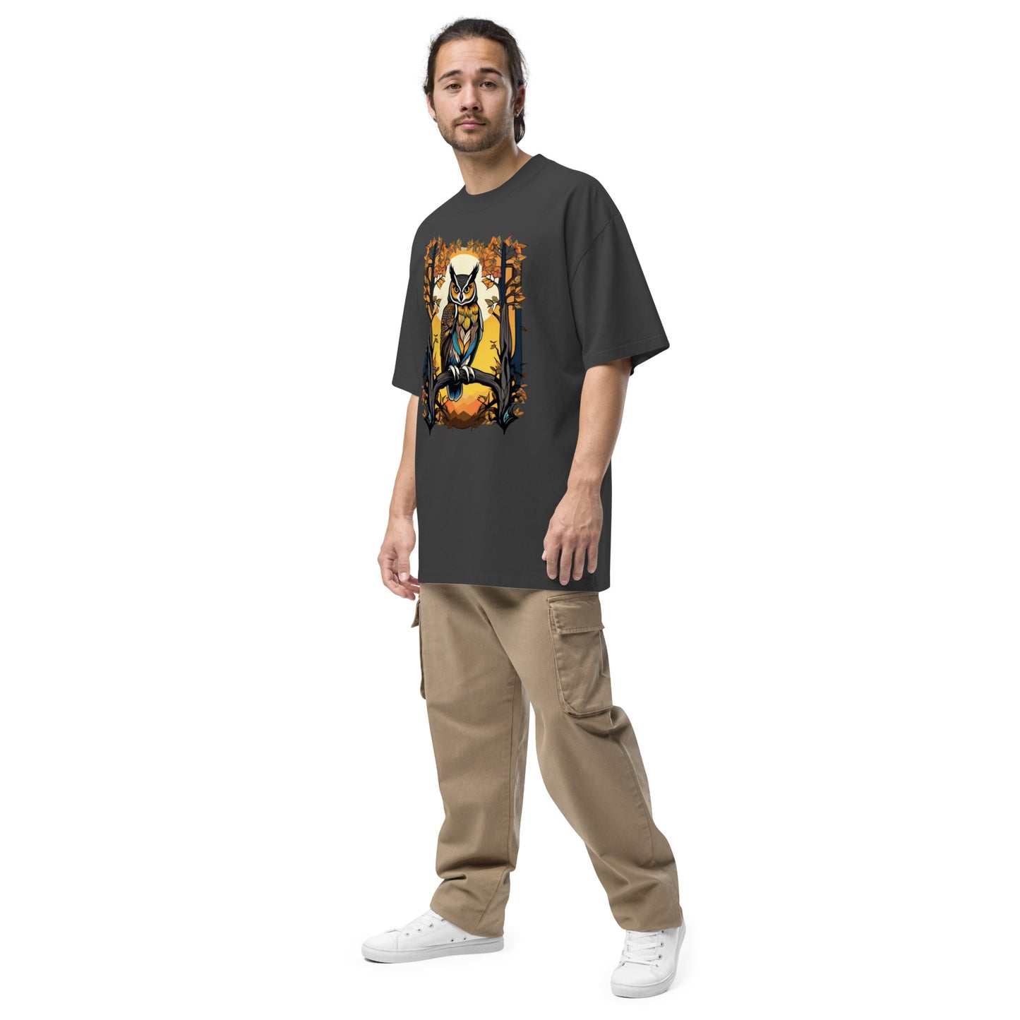 Long eared Owl design - Oversized faded T-shirt