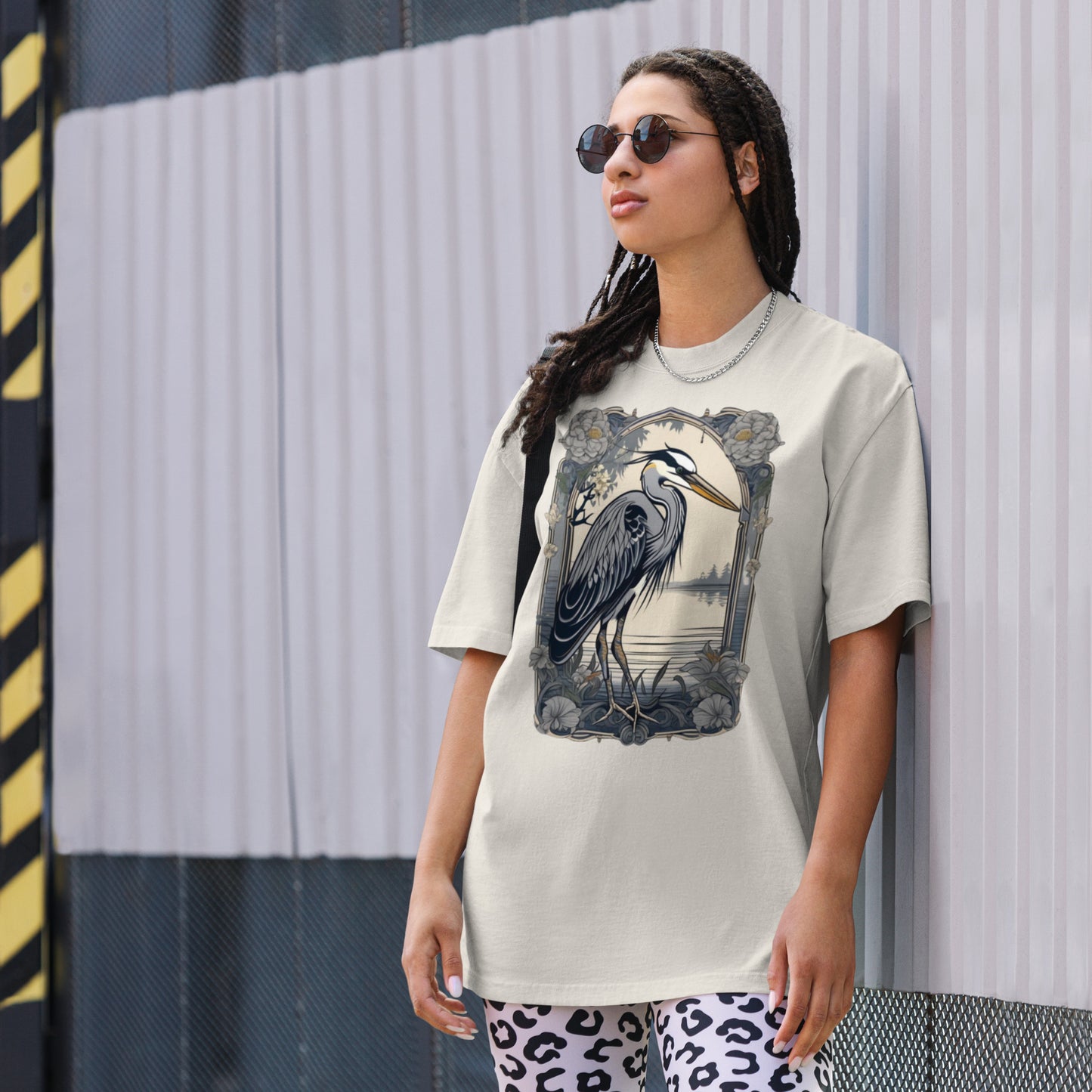 The Grey Heron design - Oversized faded T-shirt
