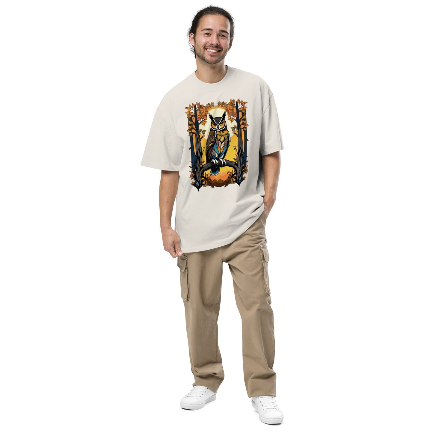 Long eared Owl design - Oversized faded T-shirt