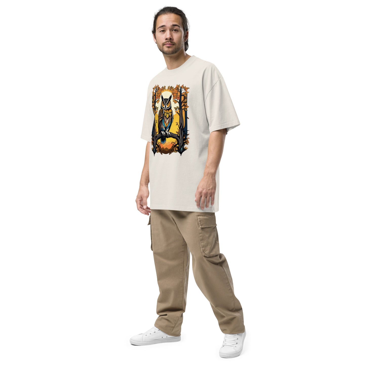 Long eared Owl design - Oversized faded T-shirt