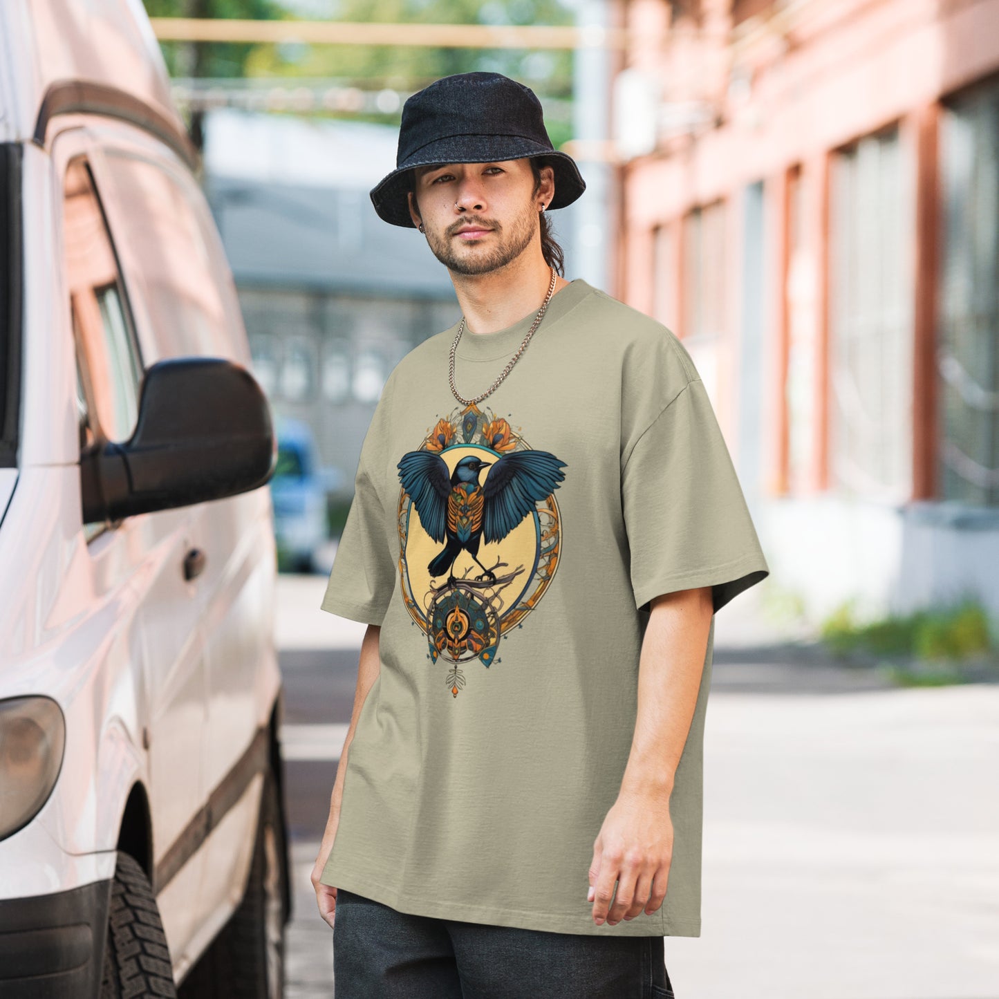 Dartford Warbler bird design - Oversized faded T-shirt