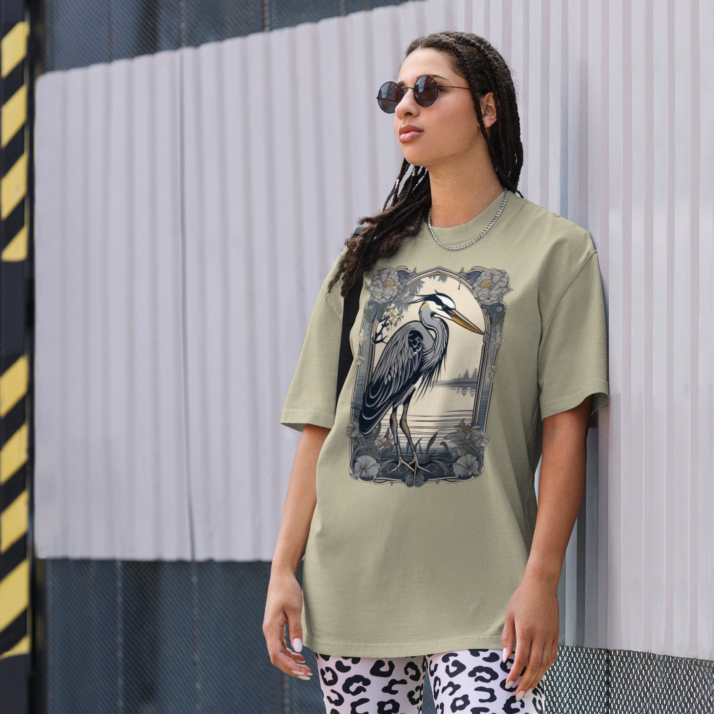 The Grey Heron design - Oversized faded T-shirt