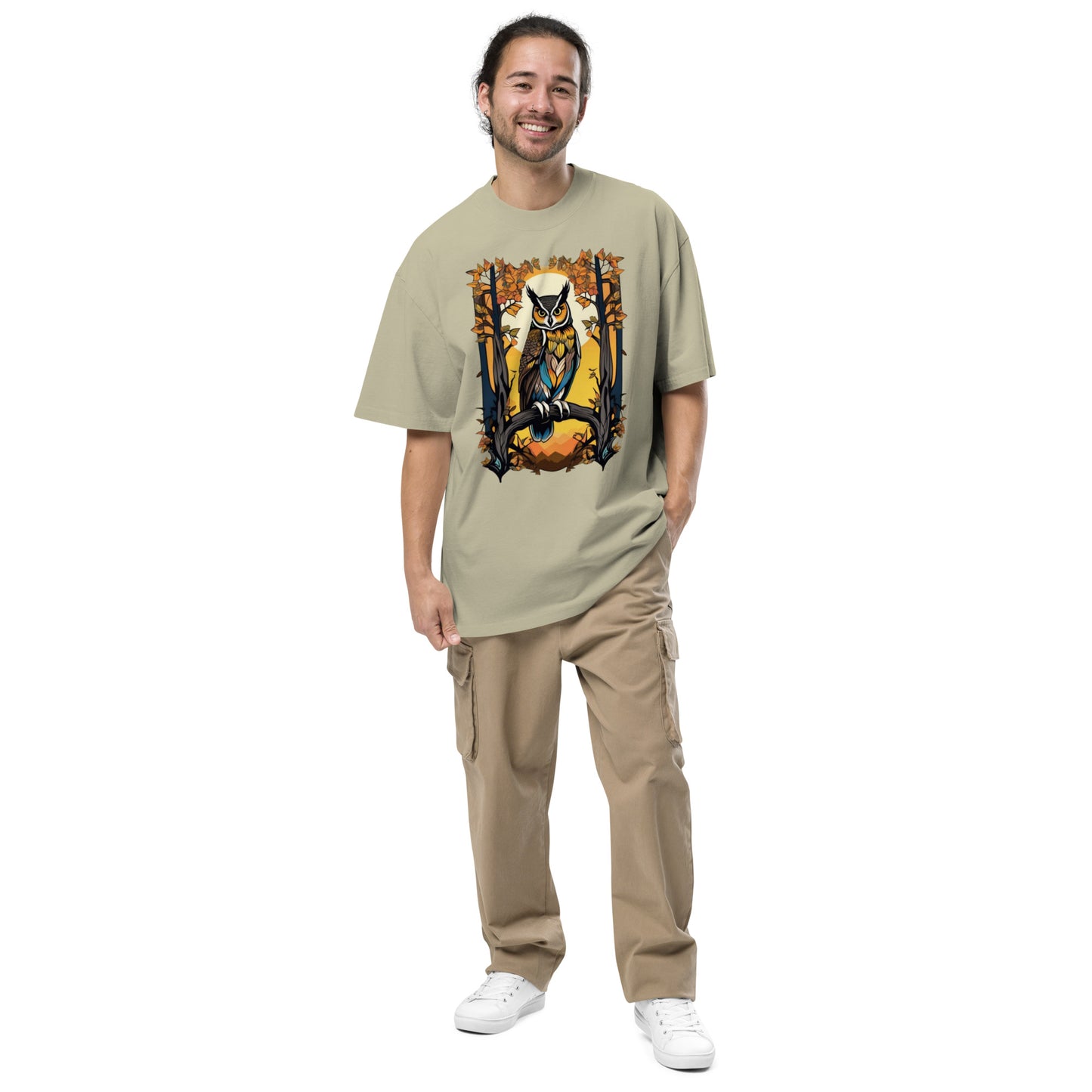 Long eared Owl design - Oversized faded T-shirt