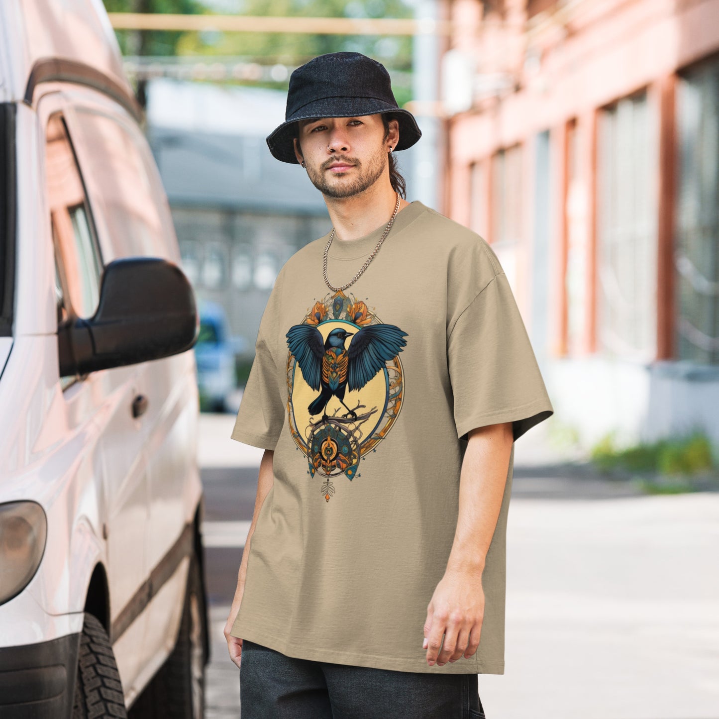 Dartford Warbler bird design - Oversized faded T-shirt