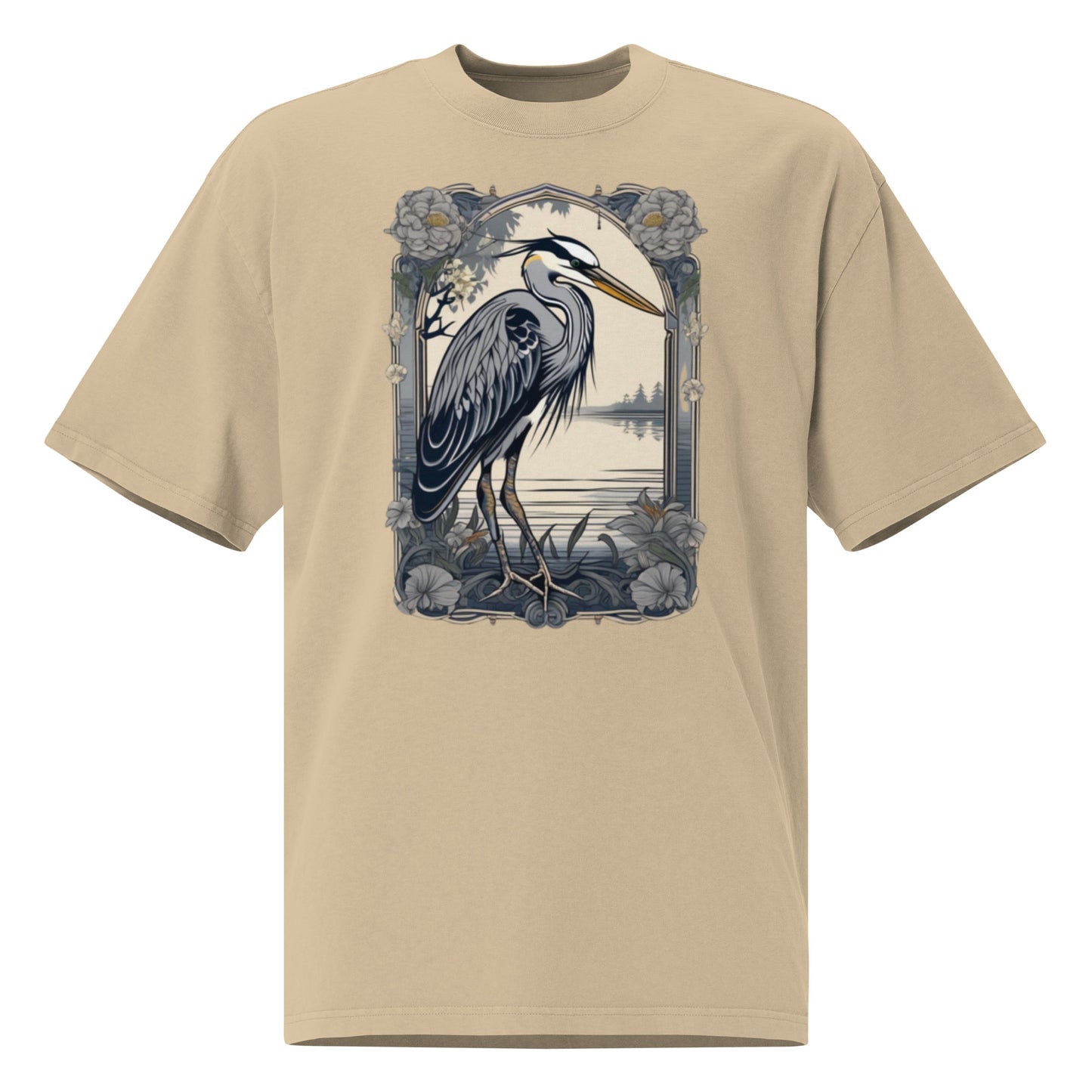 The Grey Heron design - Oversized faded T-shirt