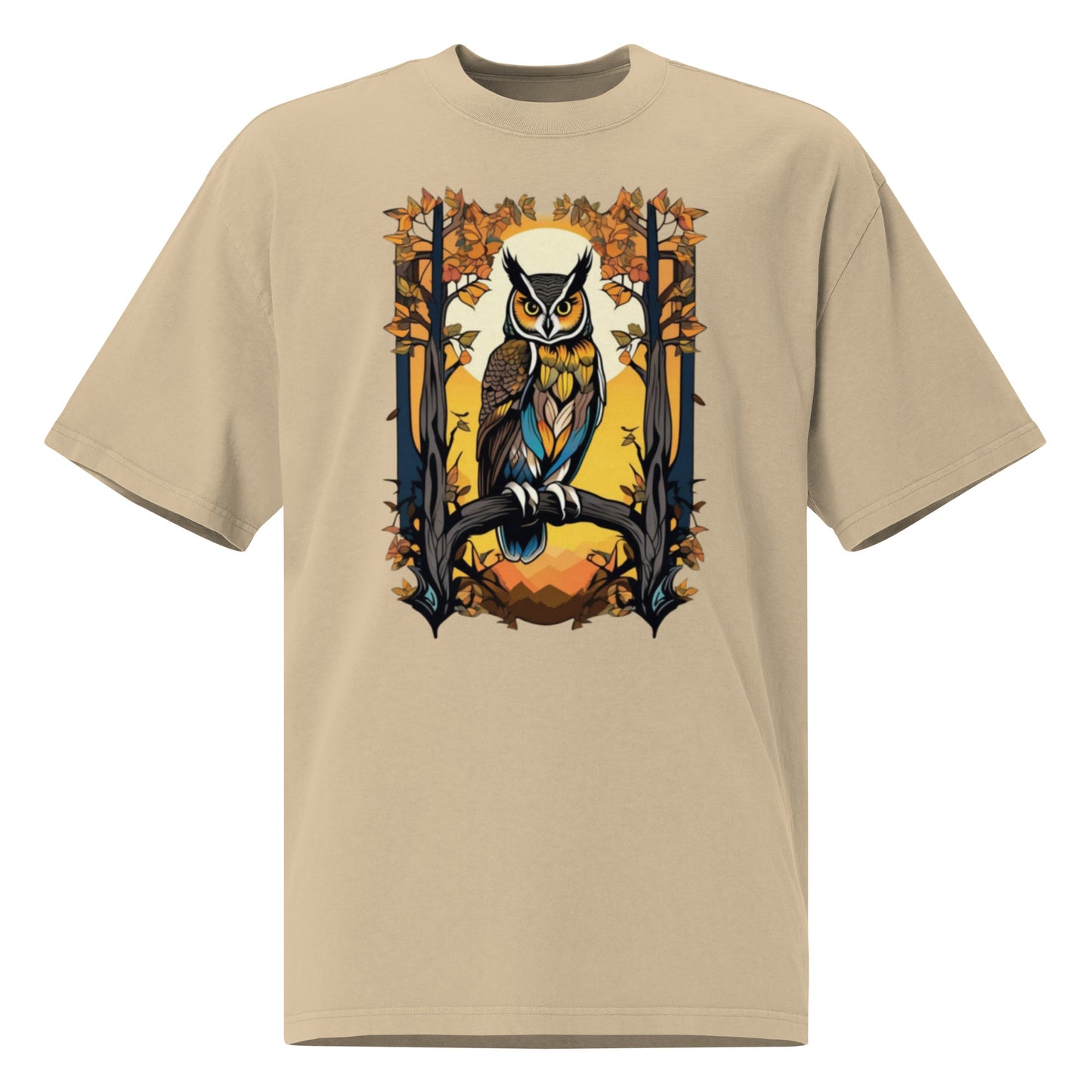 Long eared Owl design - Oversized faded T-shirt