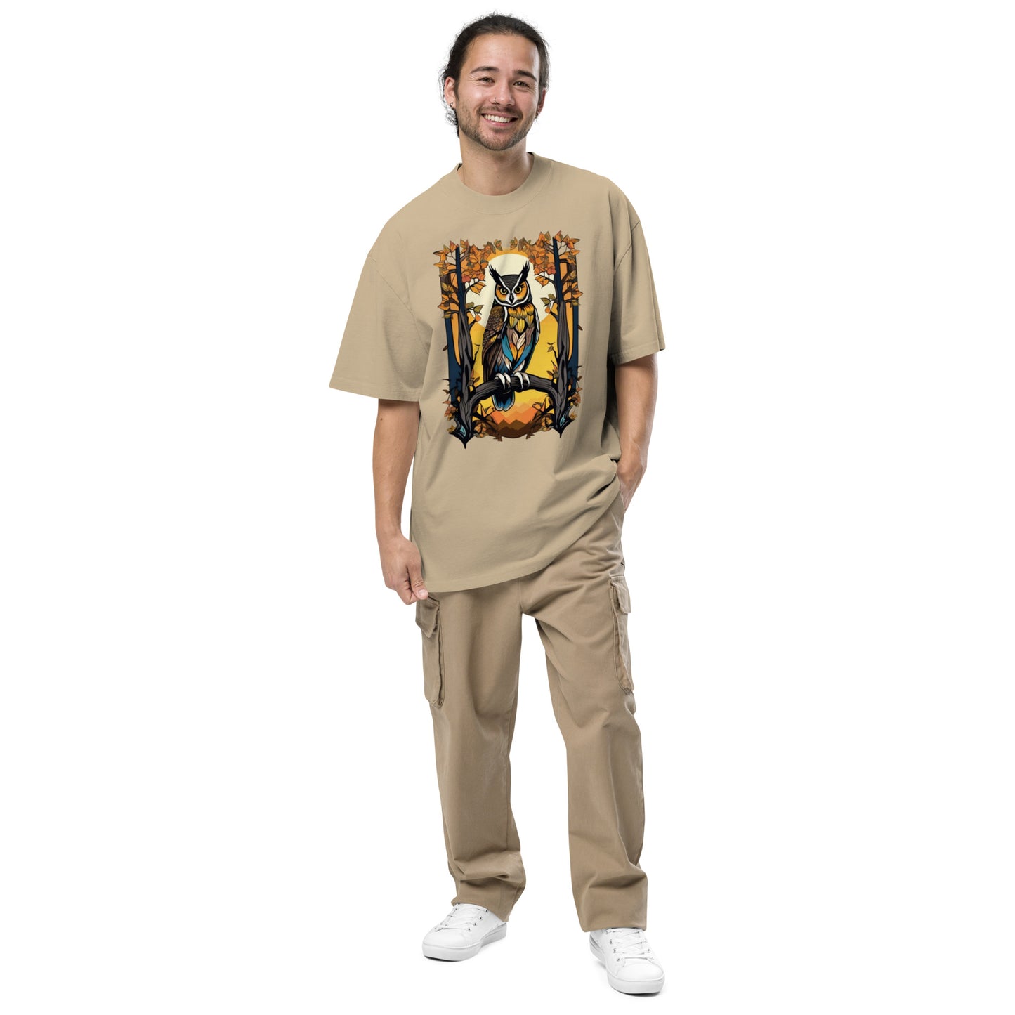 Long eared Owl design - Oversized faded T-shirt