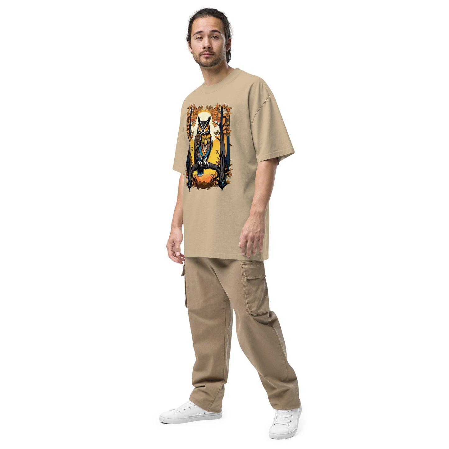 Long eared Owl design - Oversized faded T-shirt