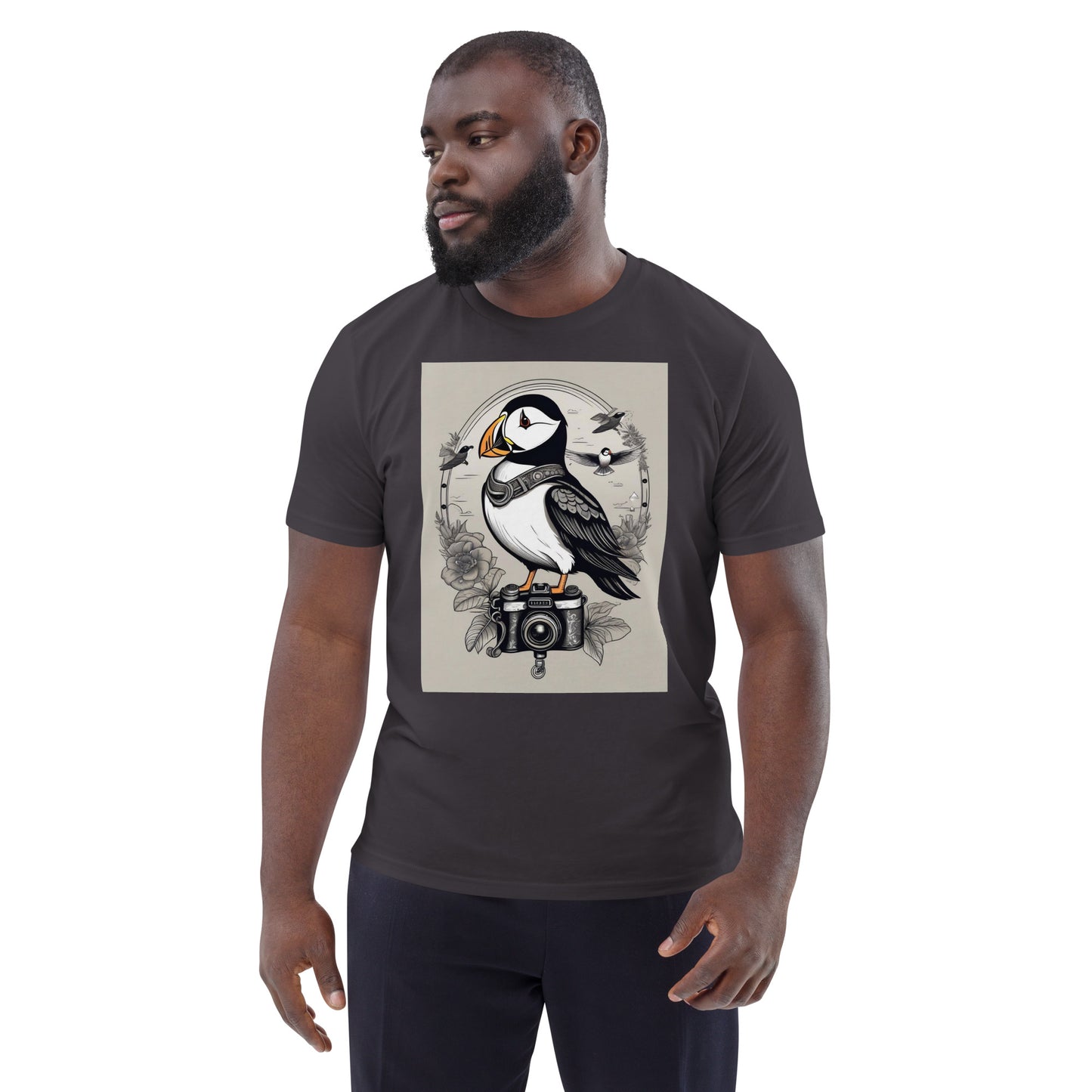 Puffin on camera design - Unisex fitted cotton T-Shirt