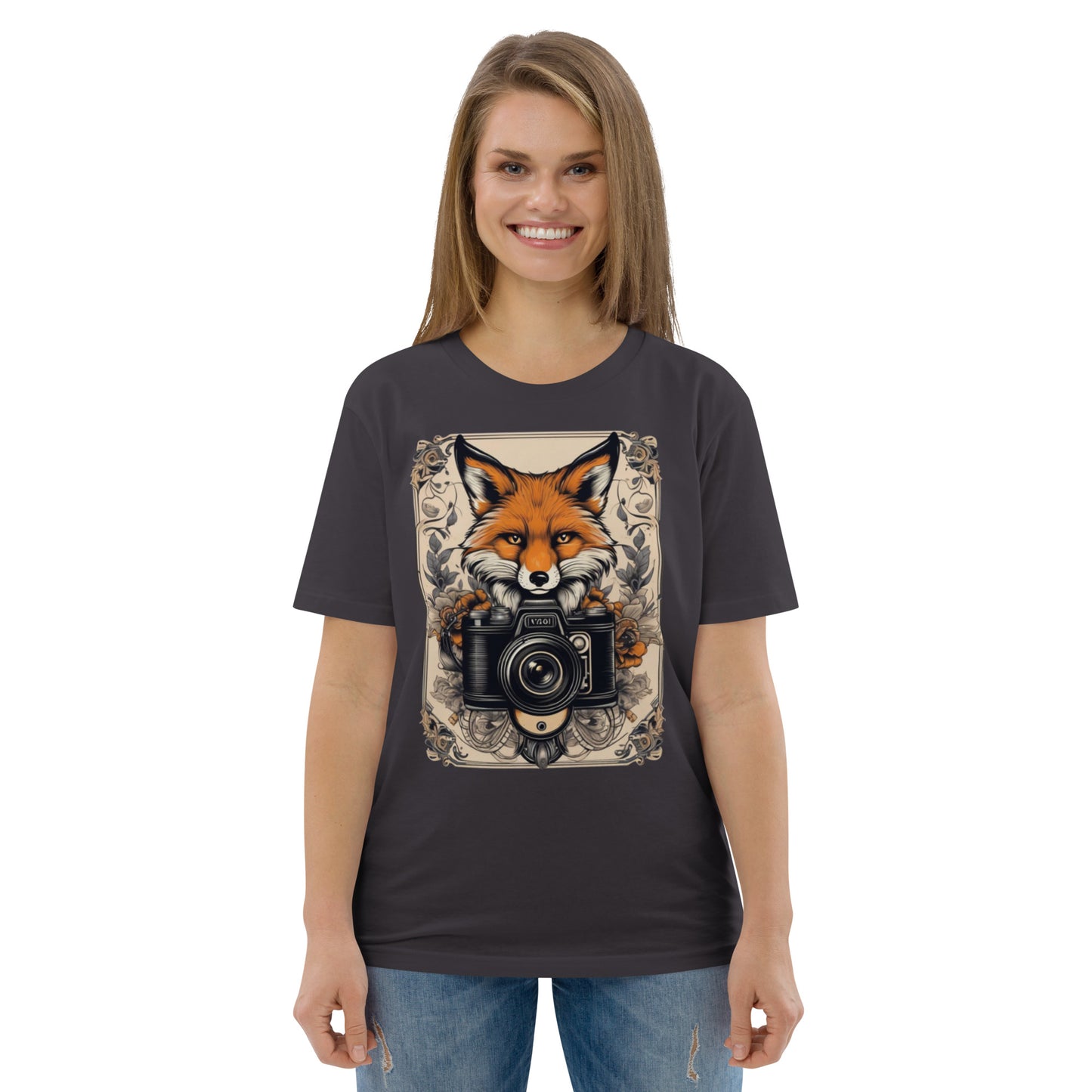 Red Fox on camera design - Unisex fitted cotton T-Shirt