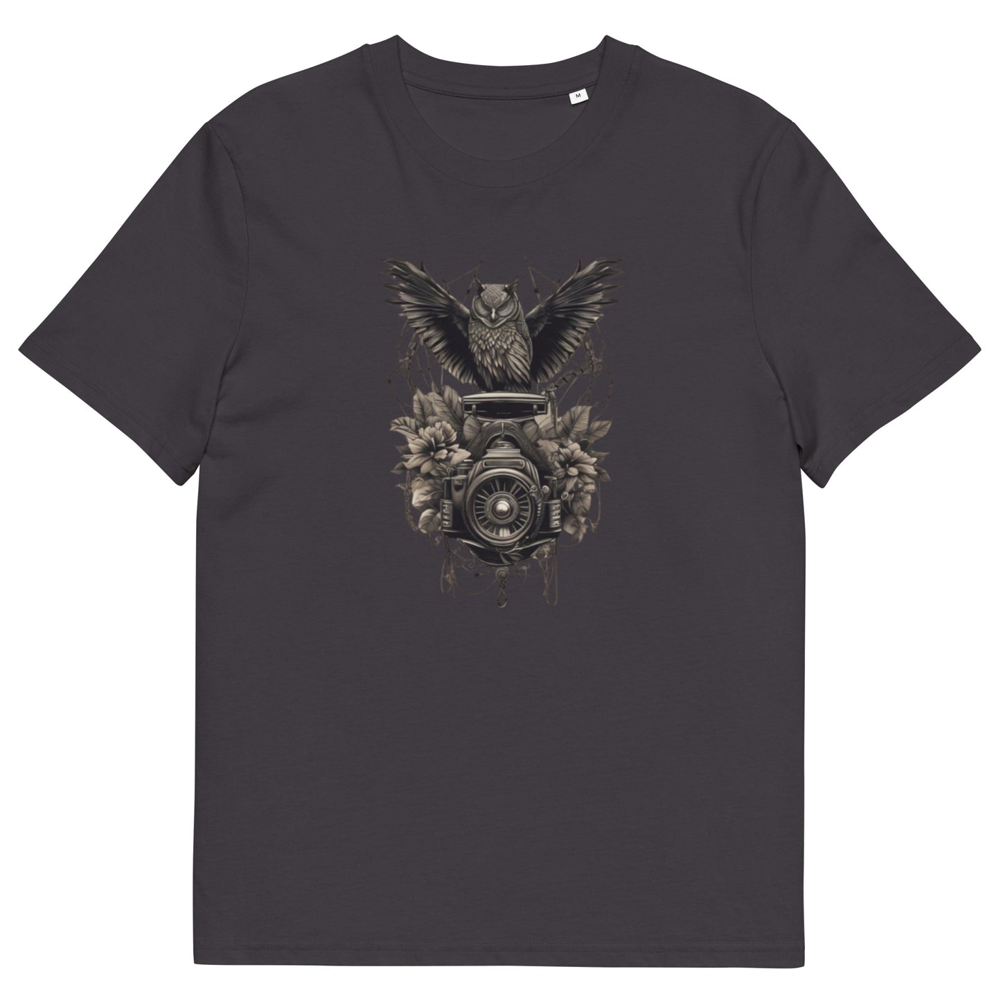 Owl on camera design - Unisex fitted cotton T-Shirt