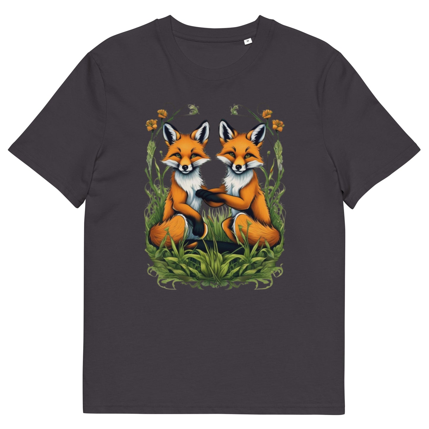 Two Red fox cubs in the grass design - Unisex fitted cotton T-Shirt