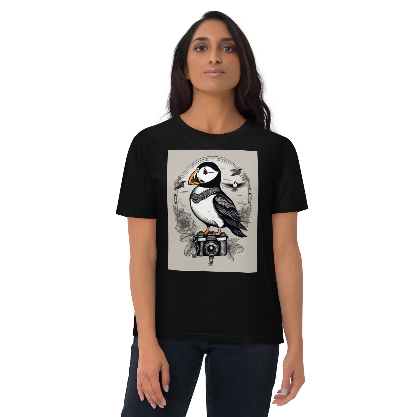 Puffin on camera design - Unisex fitted cotton T-Shirt