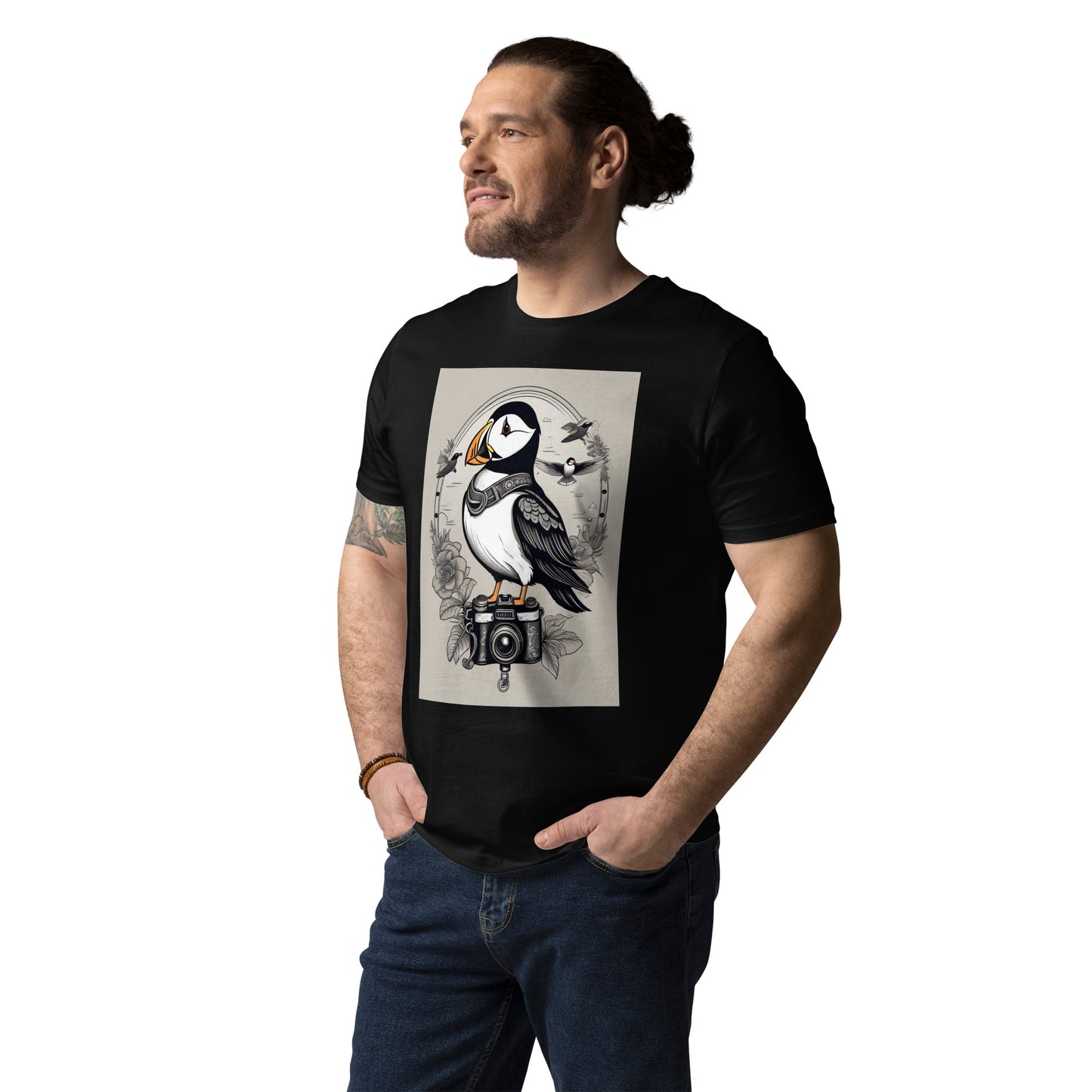 Puffin on camera design - Unisex fitted cotton T-Shirt