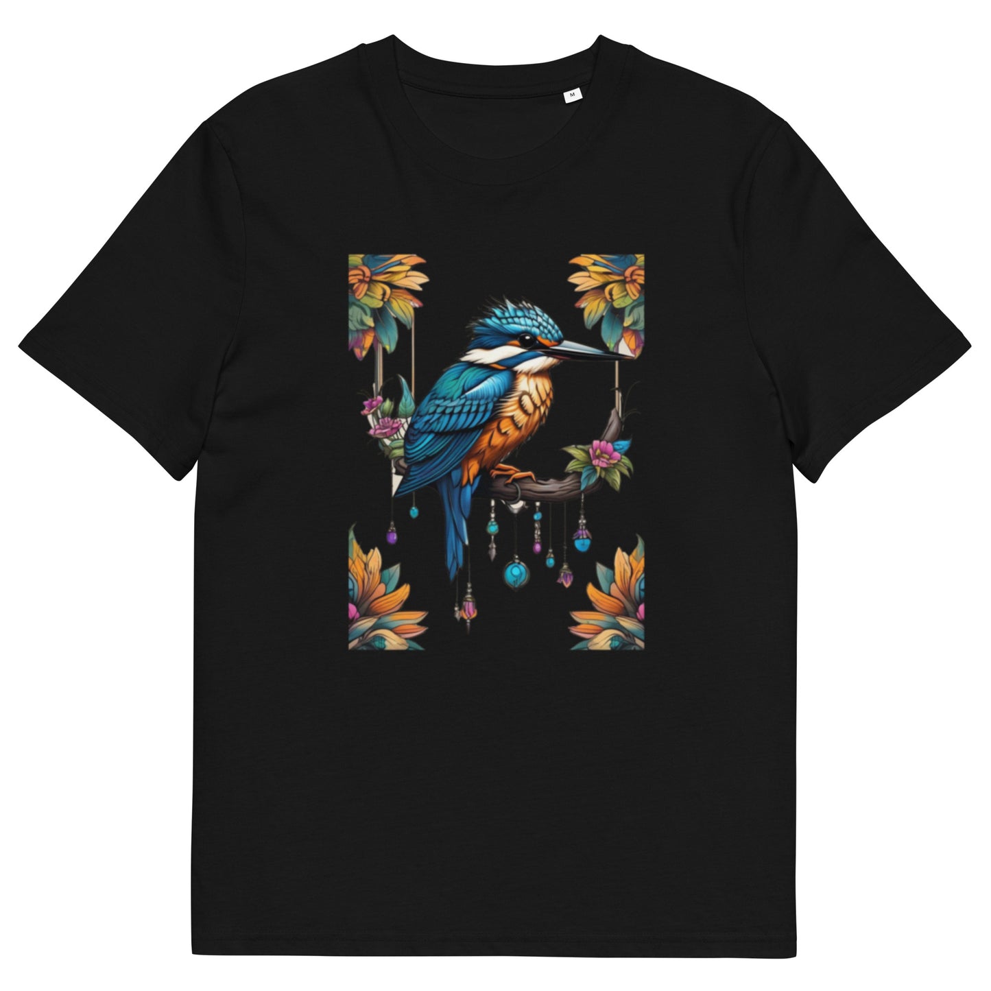 Kingfisher and flowers design - Unisex fitted cotton T-Shirt