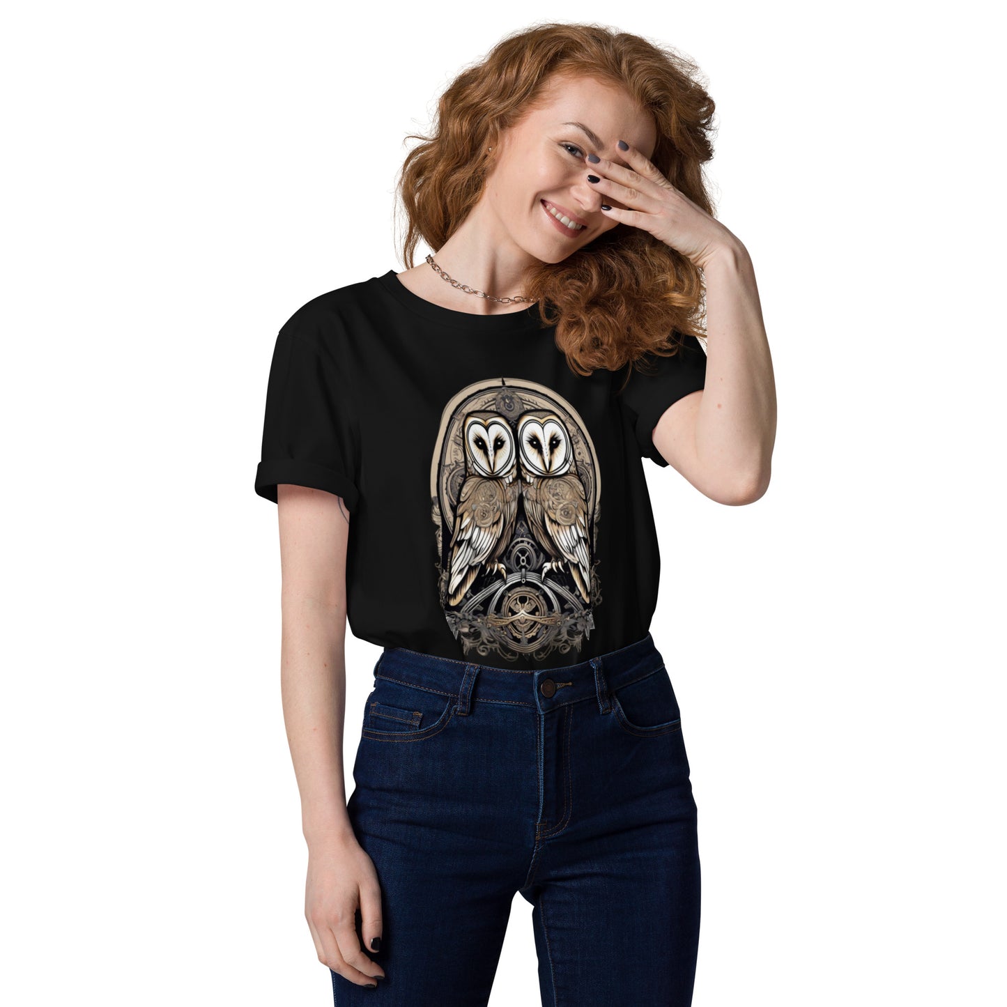 Two Barn Owls design - Unisex fitted cotton T-Shirt
