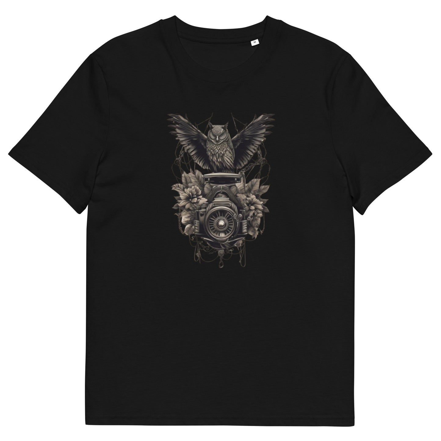 Owl on camera design - Unisex fitted cotton T-Shirt