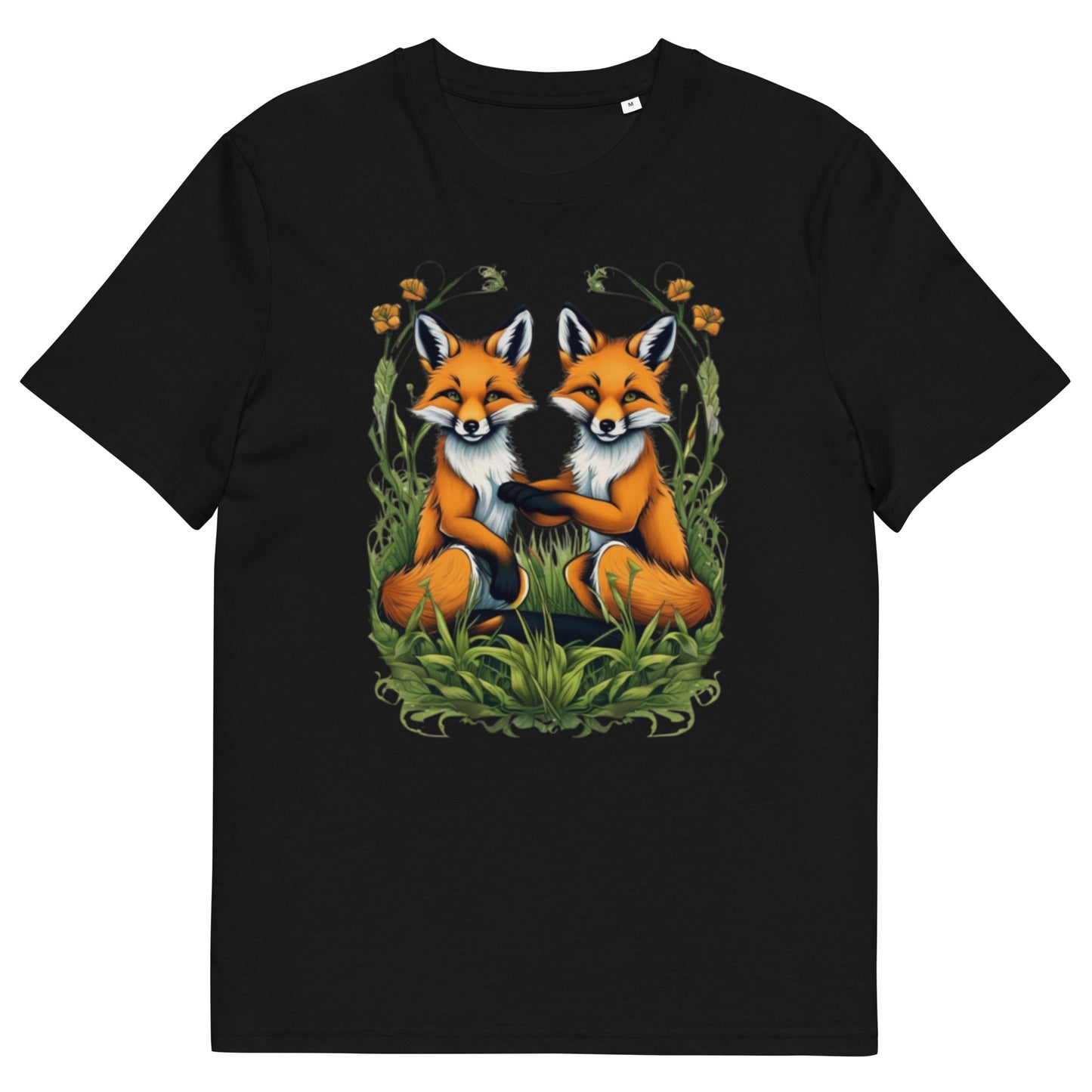 Two Red fox cubs in the grass design - Unisex fitted cotton T-Shirt