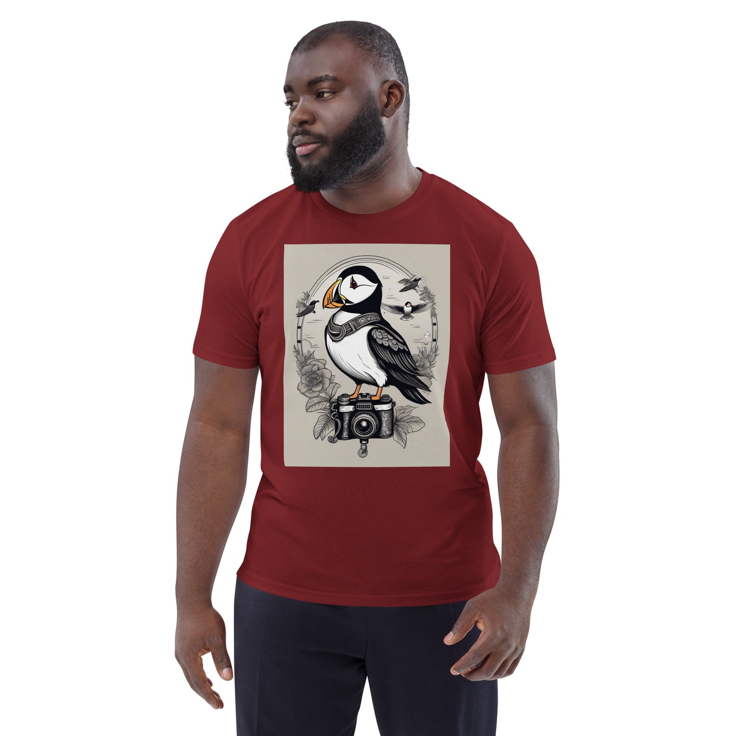 Puffin on camera design - Unisex fitted cotton T-Shirt