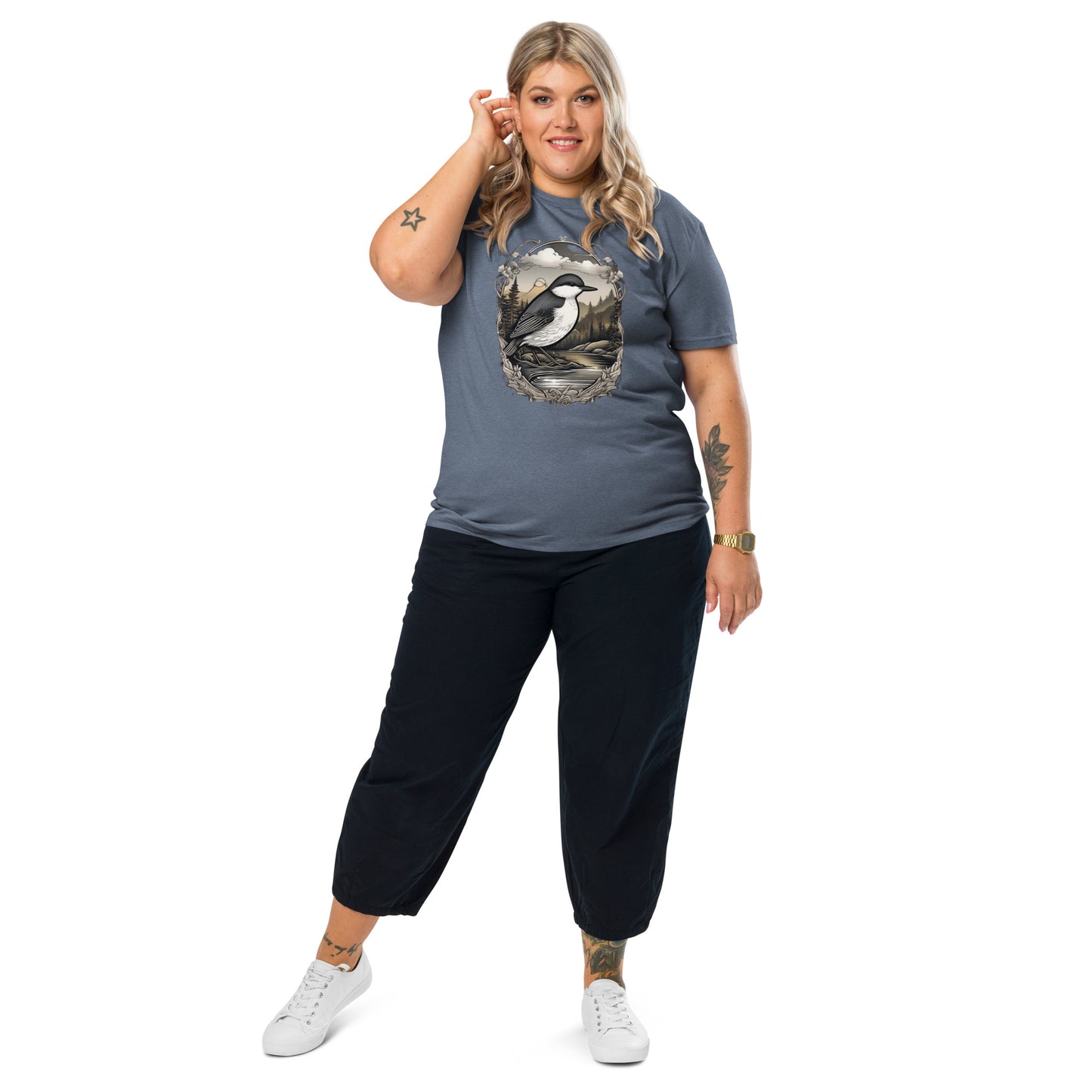 White throat Dipper design - Unisex fitted cotton T-Shirt
