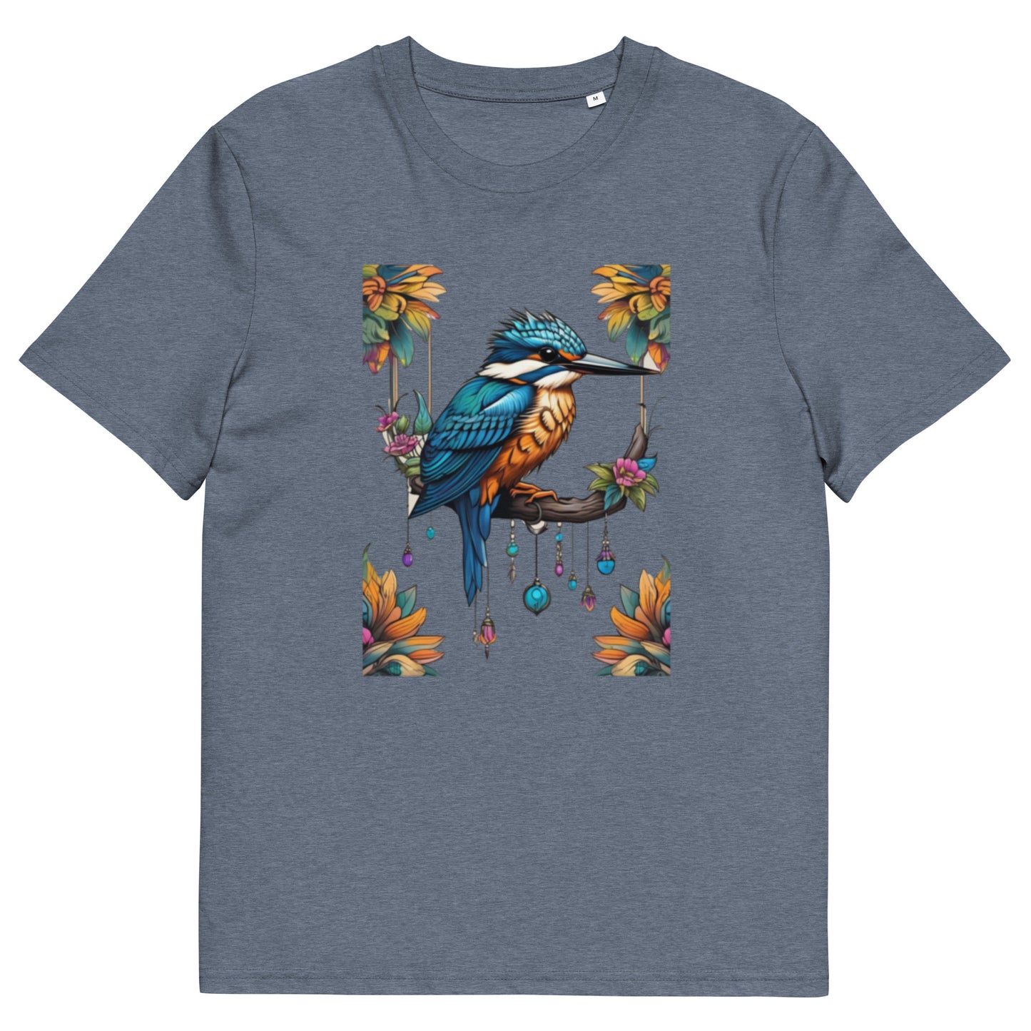 Kingfisher and flowers design - Unisex fitted cotton T-Shirt