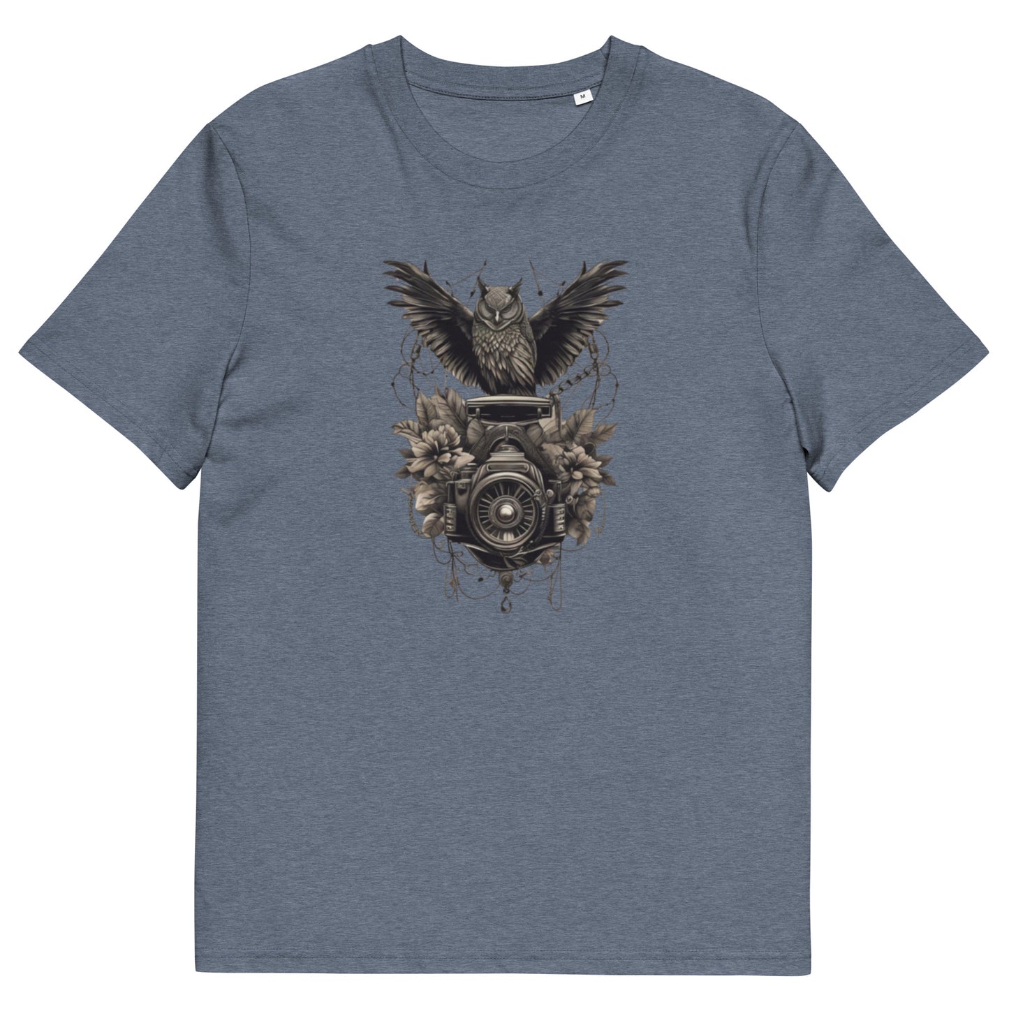 Owl on camera design - Unisex fitted cotton T-Shirt
