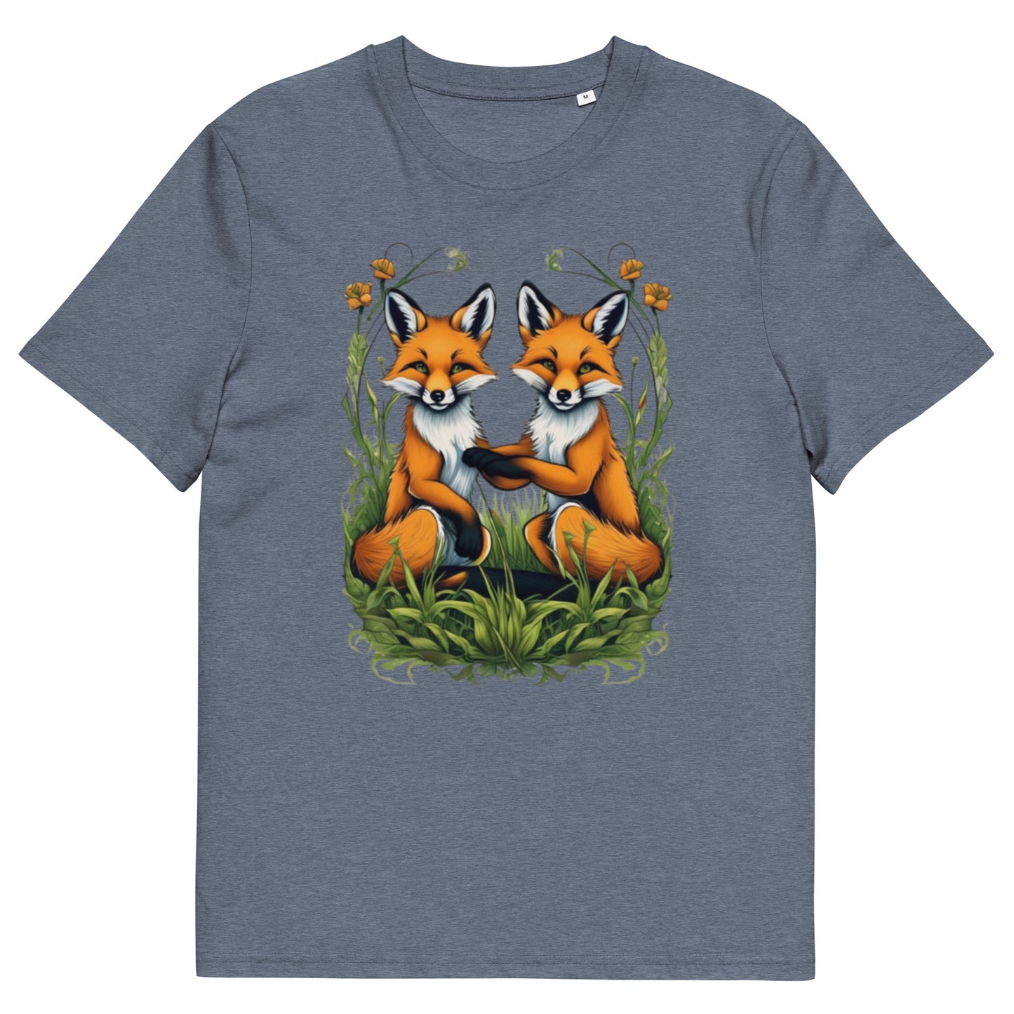 Two Red fox cubs in the grass design - Unisex fitted cotton T-Shirt