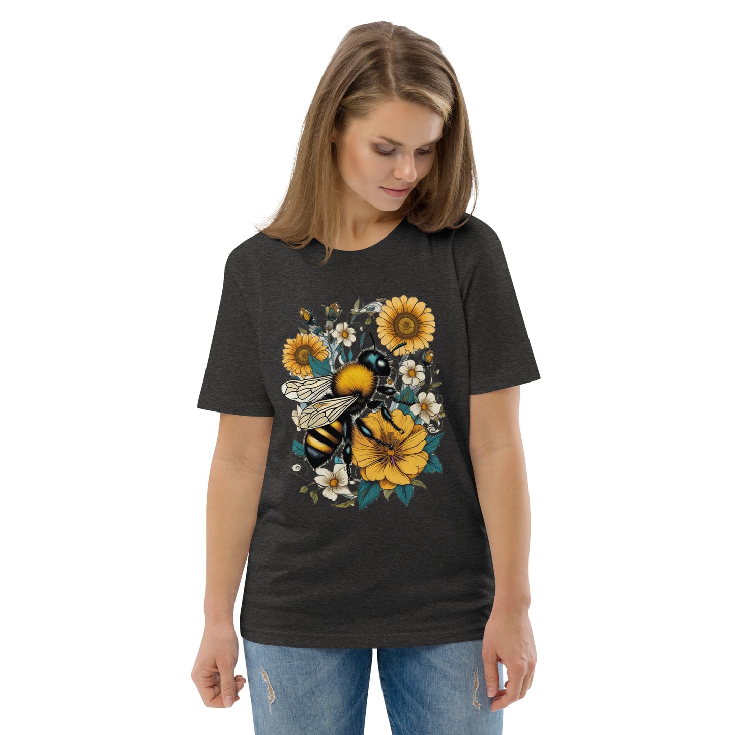 Bee on the flowers design - Unisex fitted cotton T-Shirt