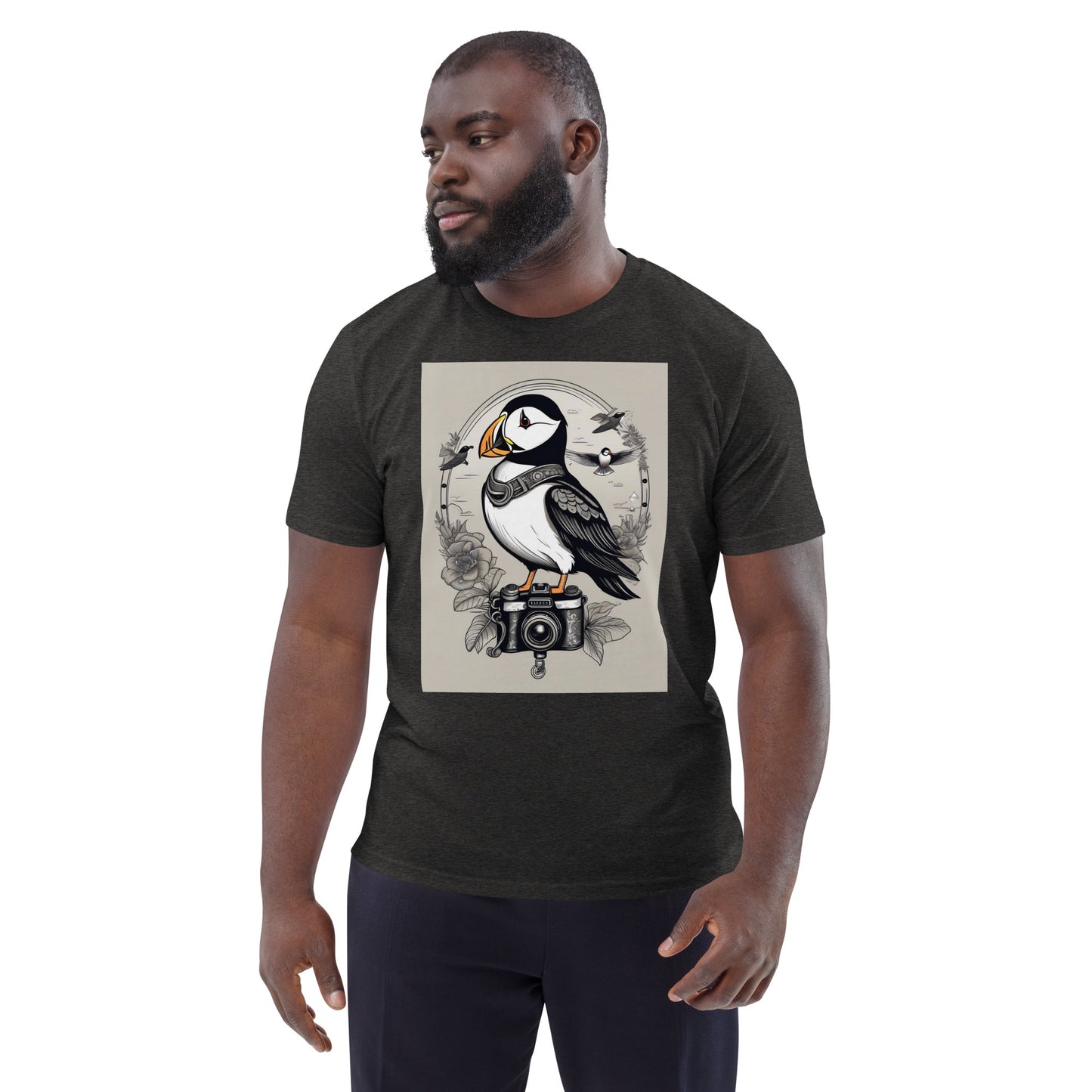 Puffin on camera design - Unisex fitted cotton T-Shirt