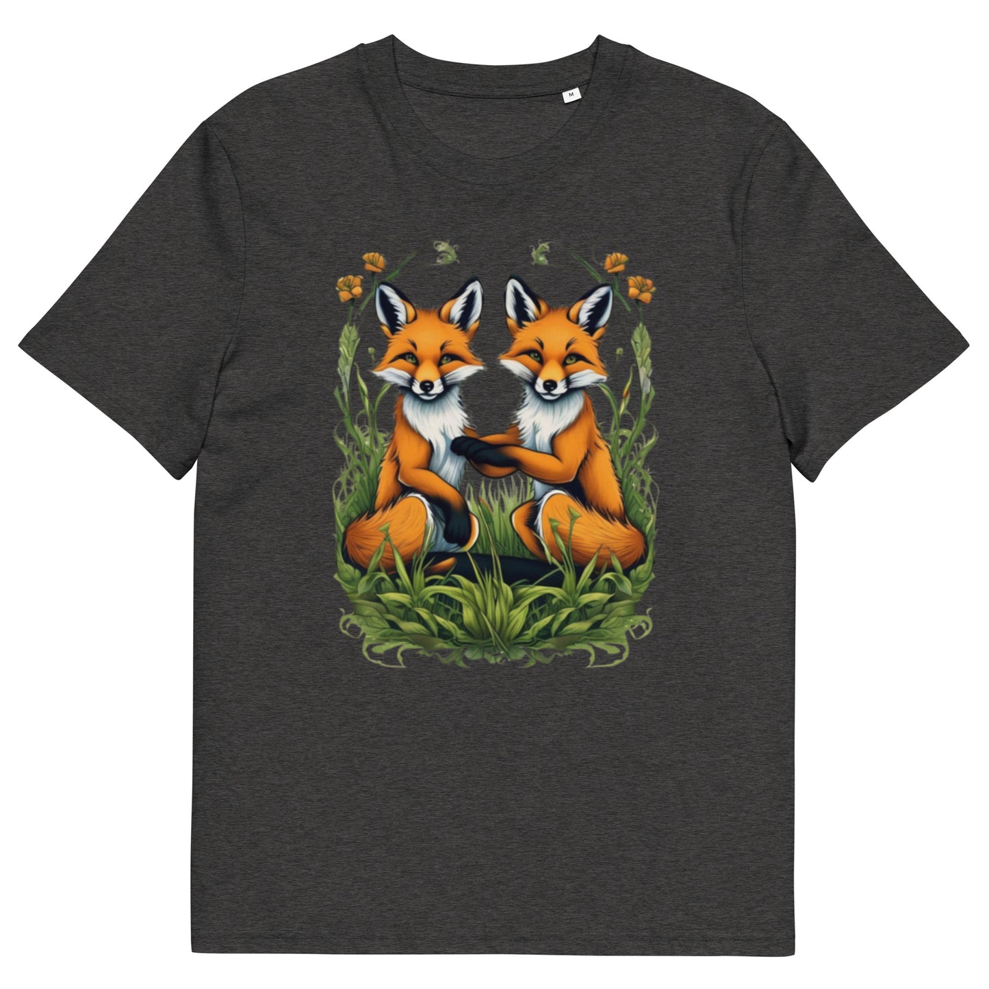 Two Red fox cubs in the grass design - Unisex fitted cotton T-Shirt