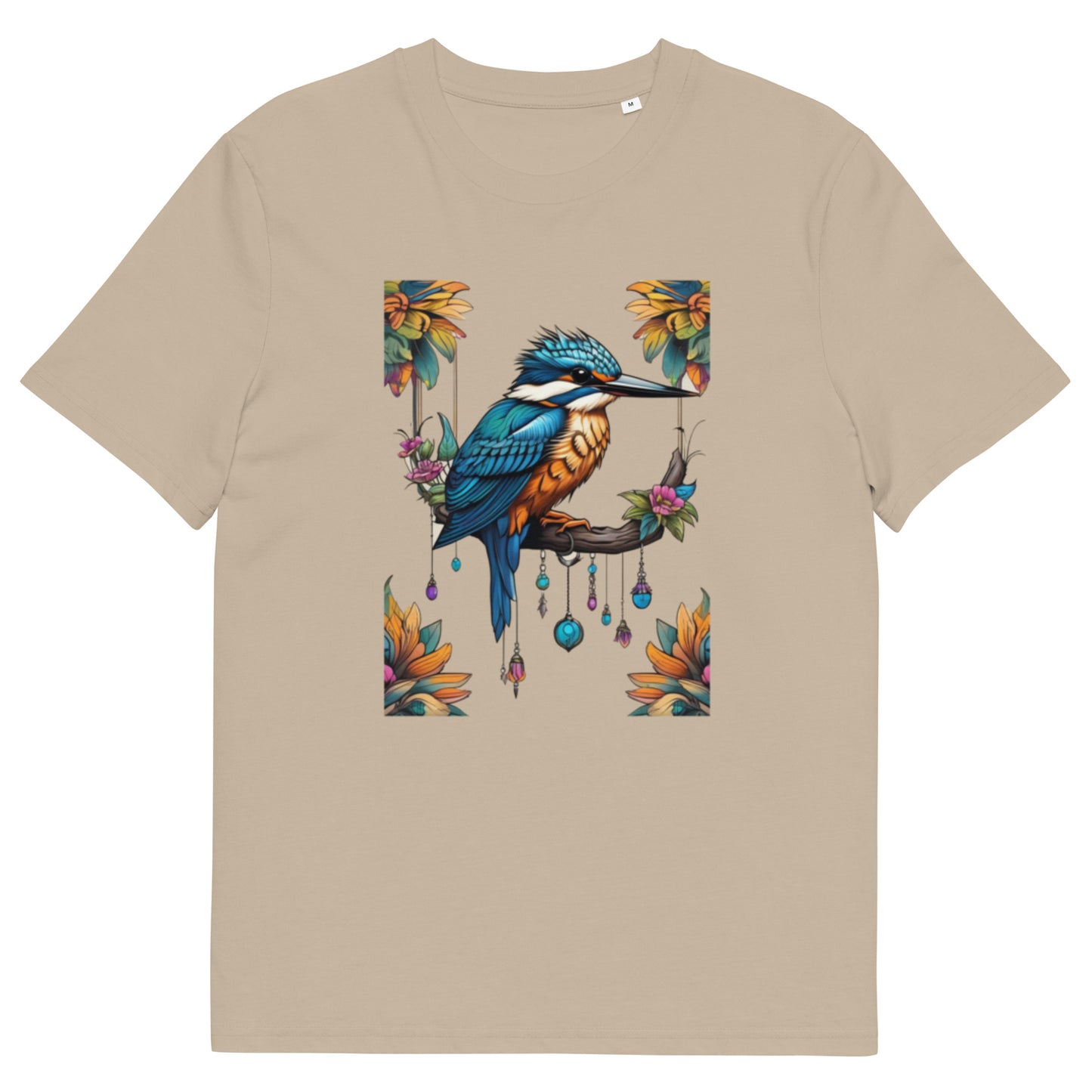 Kingfisher and flowers design - Unisex fitted cotton T-Shirt