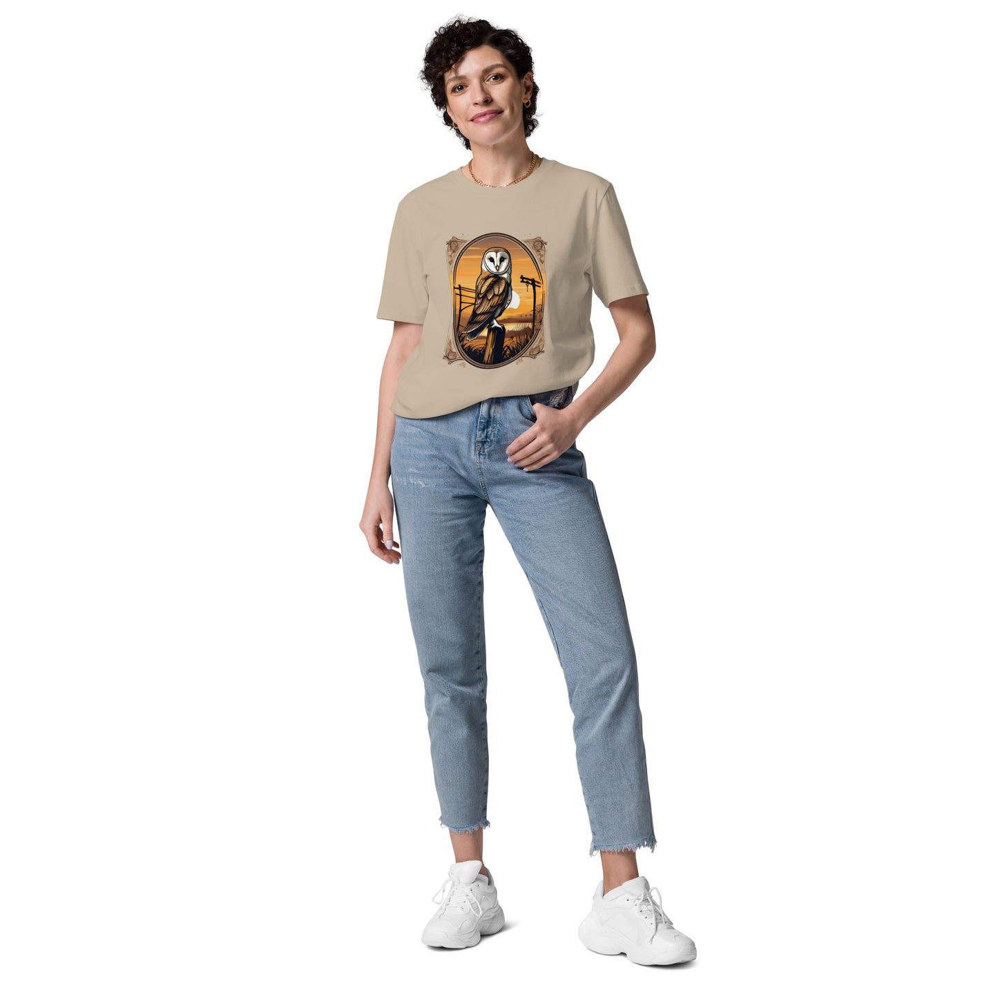 Barn Owl at sunset design - Unisex fitted cotton T-Shirt