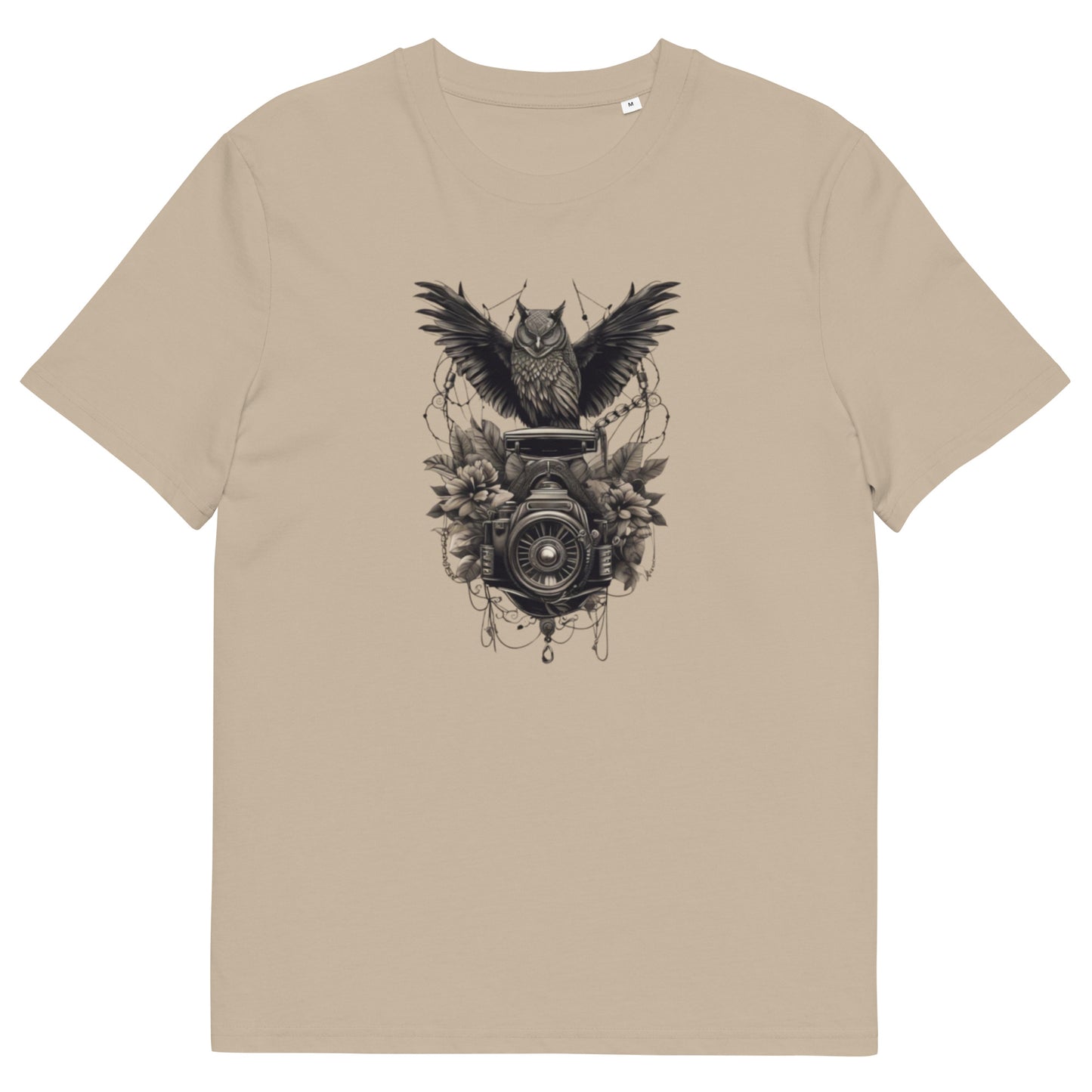 Owl on camera design - Unisex fitted cotton T-Shirt
