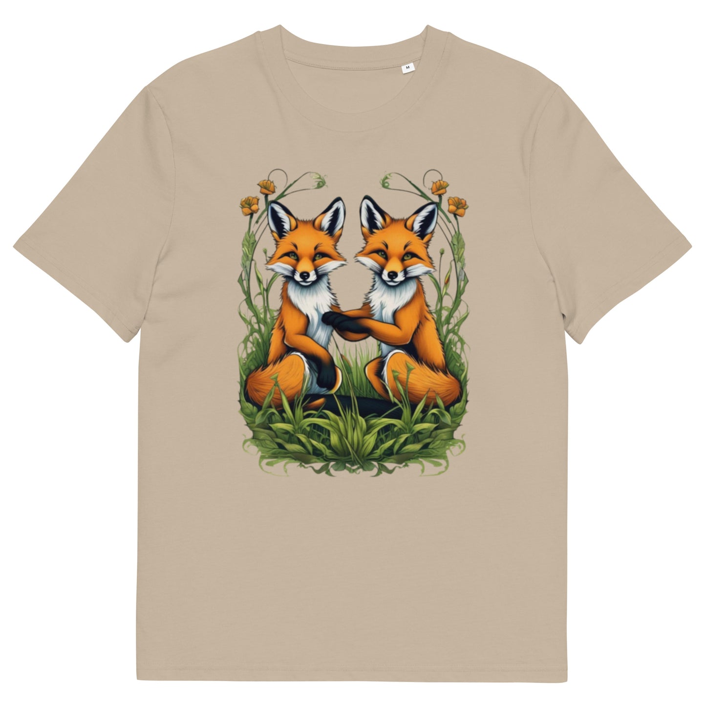Two Red fox cubs in the grass design - Unisex fitted cotton T-Shirt
