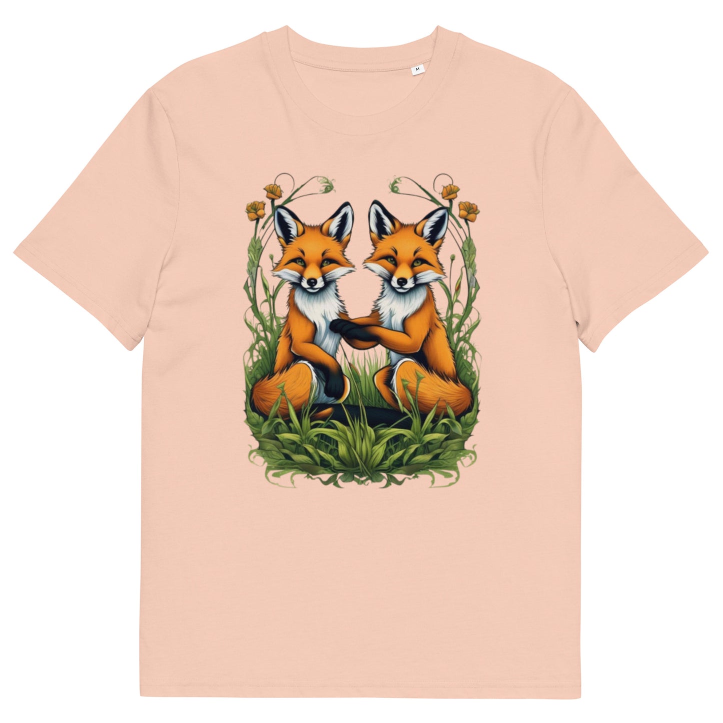 Two Red fox cubs in the grass design - Unisex fitted cotton T-Shirt