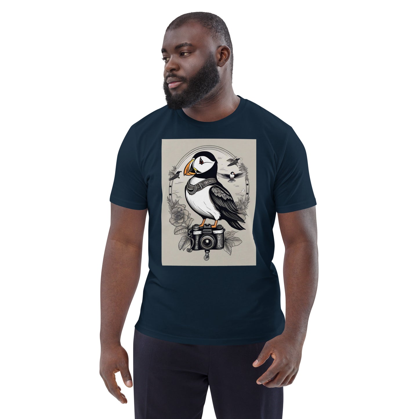 Puffin on camera design - Unisex fitted cotton T-Shirt