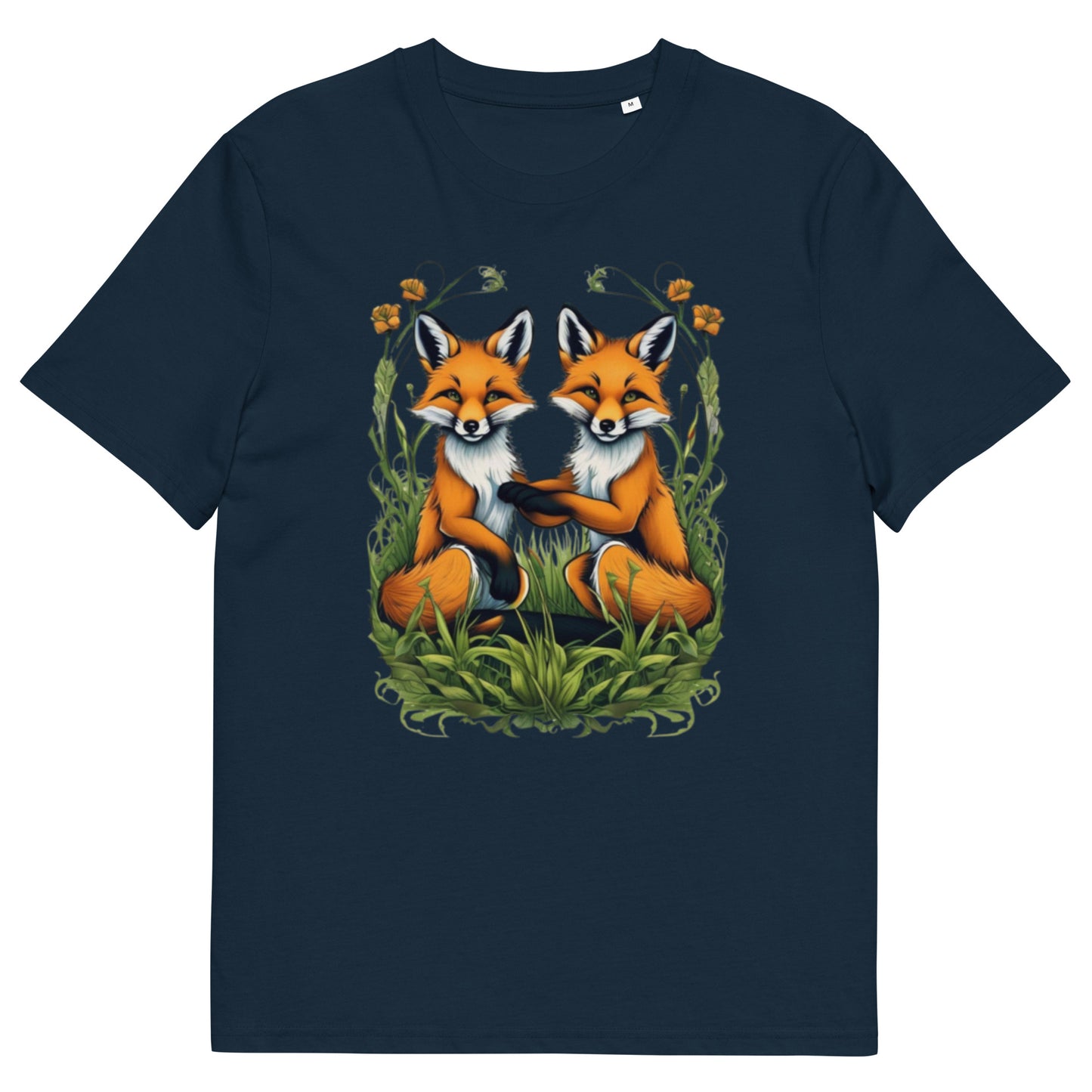 Two Red fox cubs in the grass design - Unisex fitted cotton T-Shirt