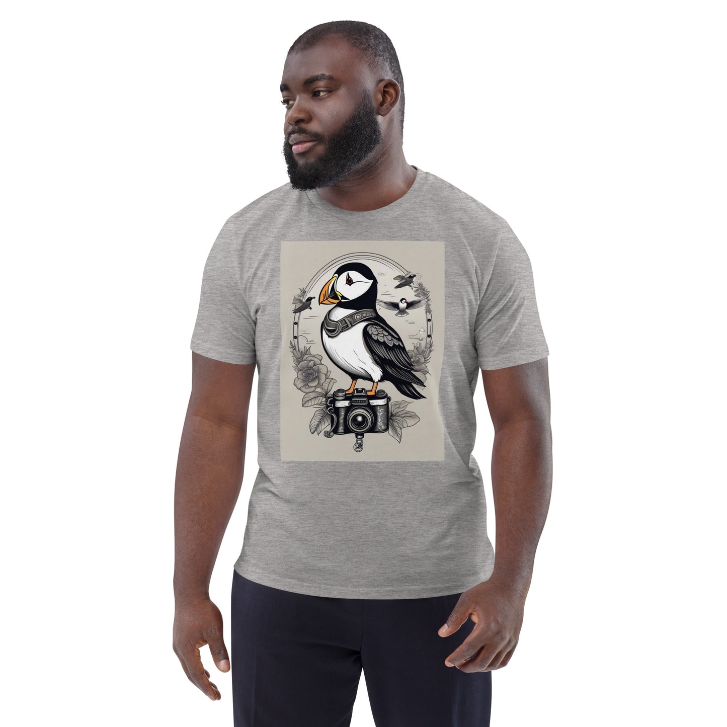 Puffin on camera design - Unisex fitted cotton T-Shirt