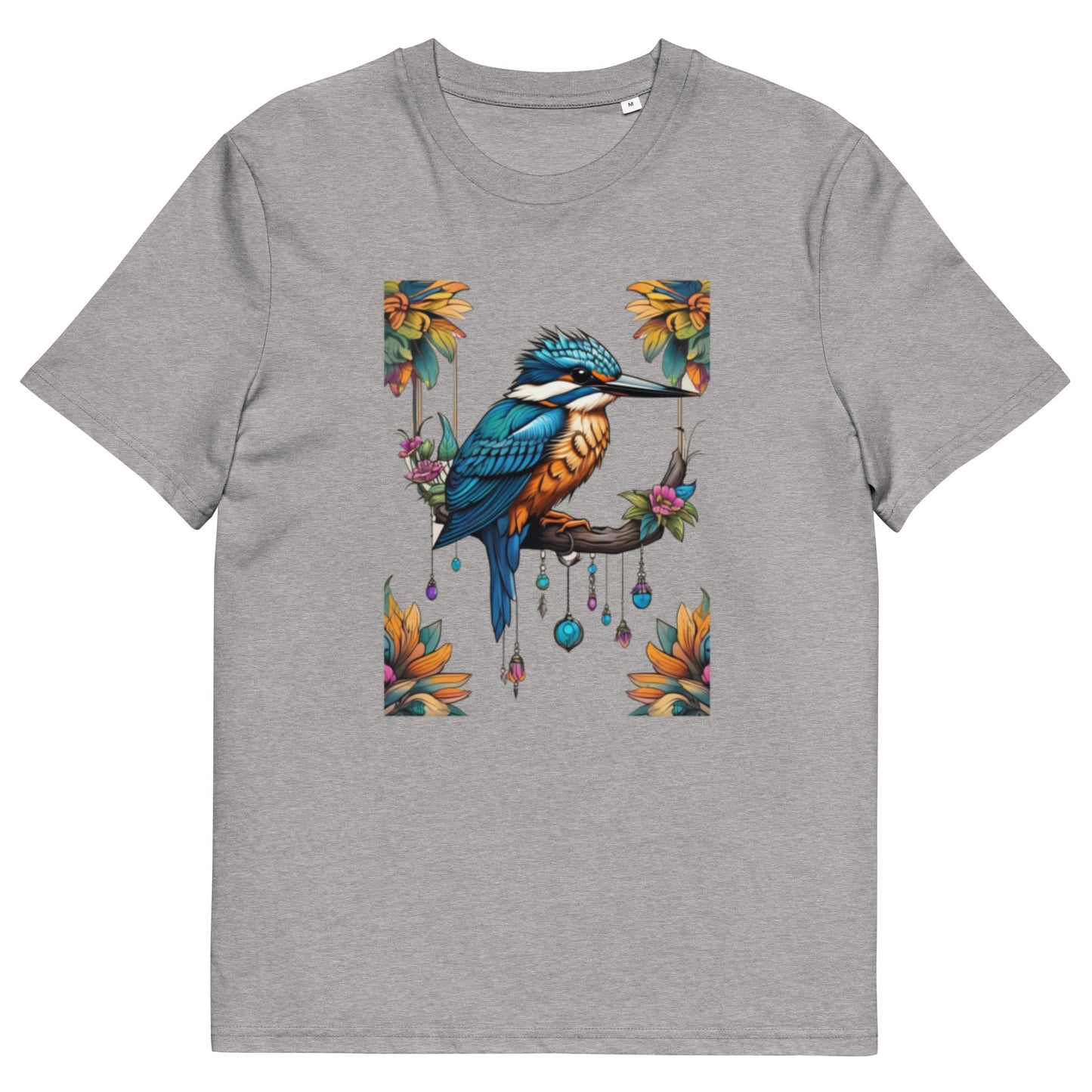 Kingfisher and flowers design - Unisex fitted cotton T-Shirt