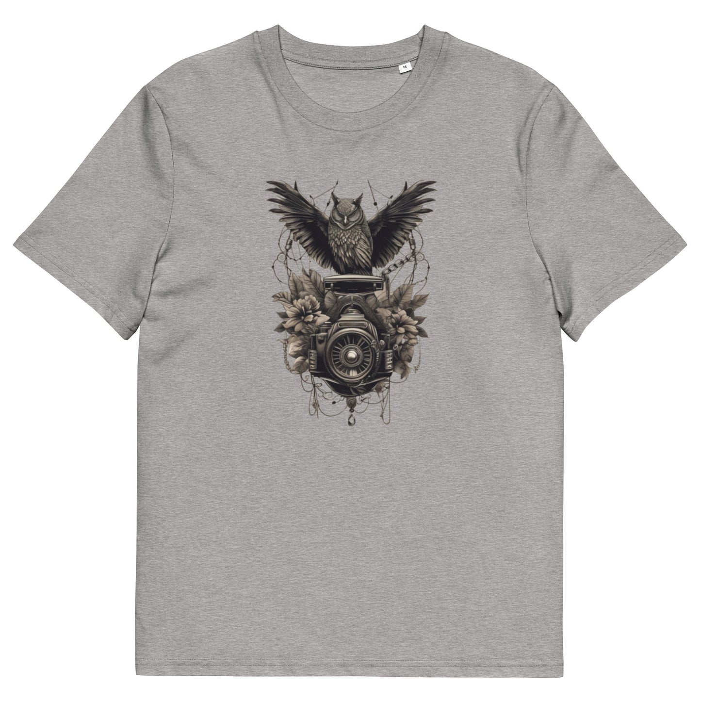 Owl on camera design - Unisex fitted cotton T-Shirt
