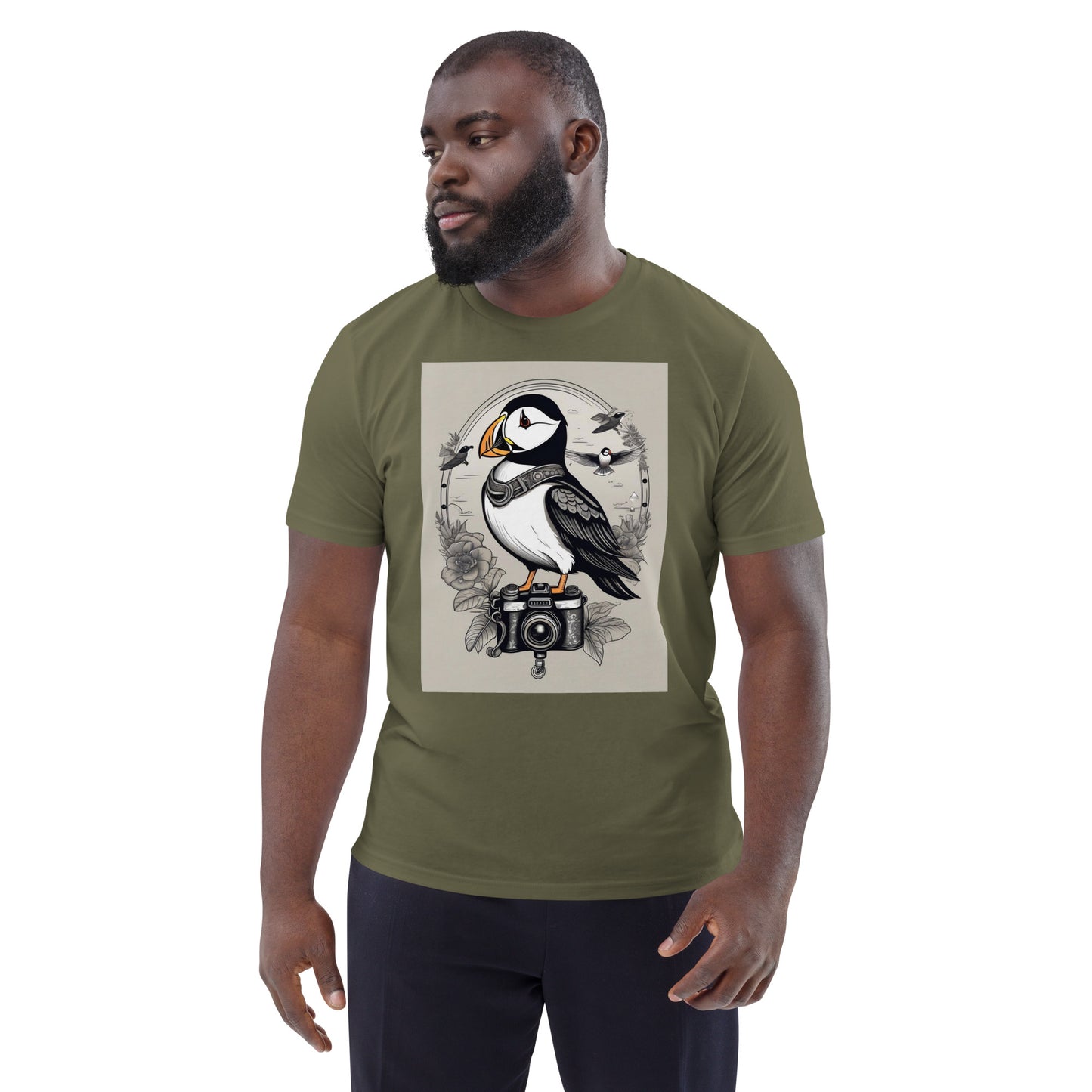 Puffin on camera design - Unisex fitted cotton T-Shirt