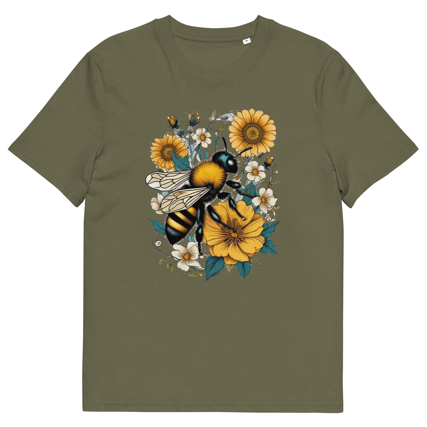 Bee on the flowers design - Unisex fitted cotton T-Shirt